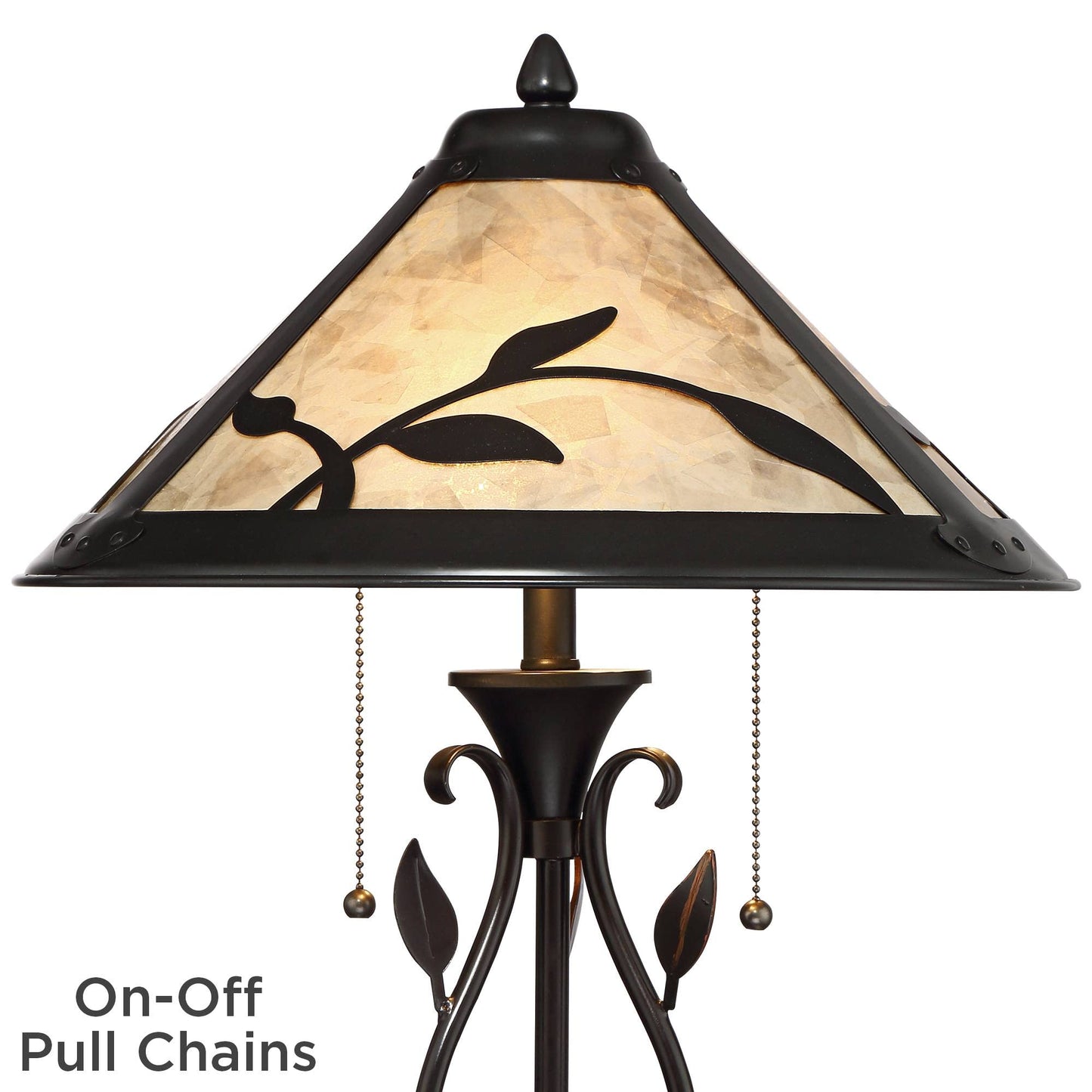 Franklin Iron Works Feuille Farmhouse Table Lamps Set of 2, 23.75" Rustic Leaf & Vine Accent Lamps with Pull Chain, Mica Shade for Bedroom Living Room