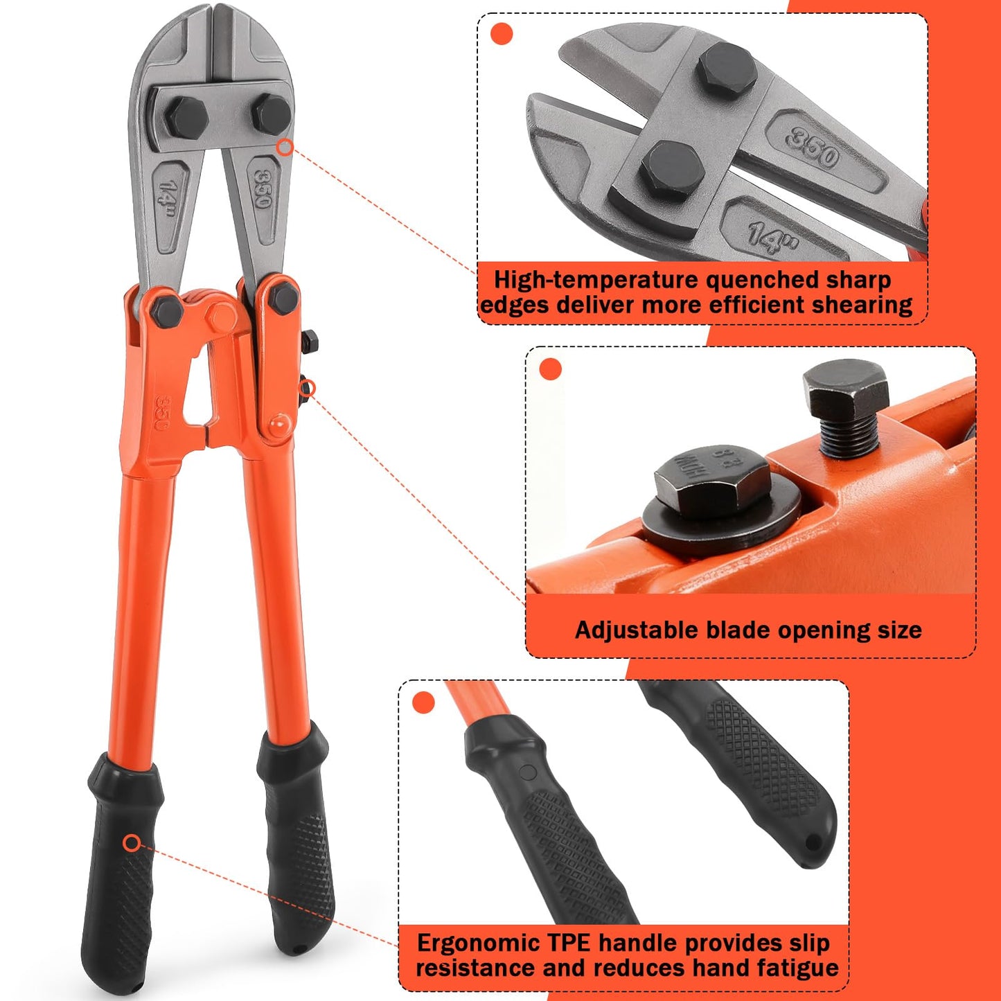 3Pcs Bolt Cutter Set with 14" Heavy Duty, 8" Mini & Wire Rope Cutters with Storage Bag for Locks, Chains, Steel, Metal, Fence