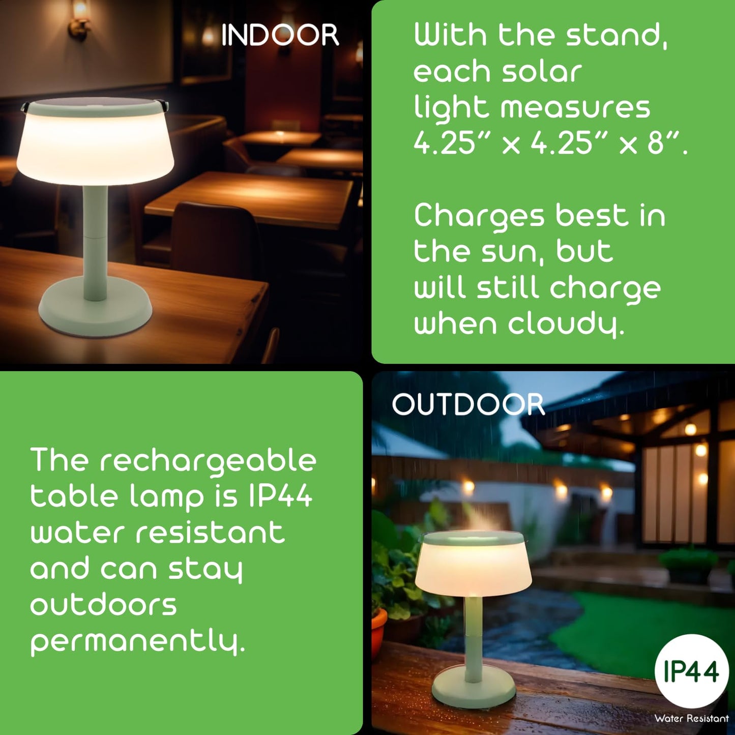 VerLuce 2-in-1 Solar LED Table Lamp & Lantern, Rechargeable, Stepless Dimming, 330lm, 2700K, IP44 Weatherproof, Green