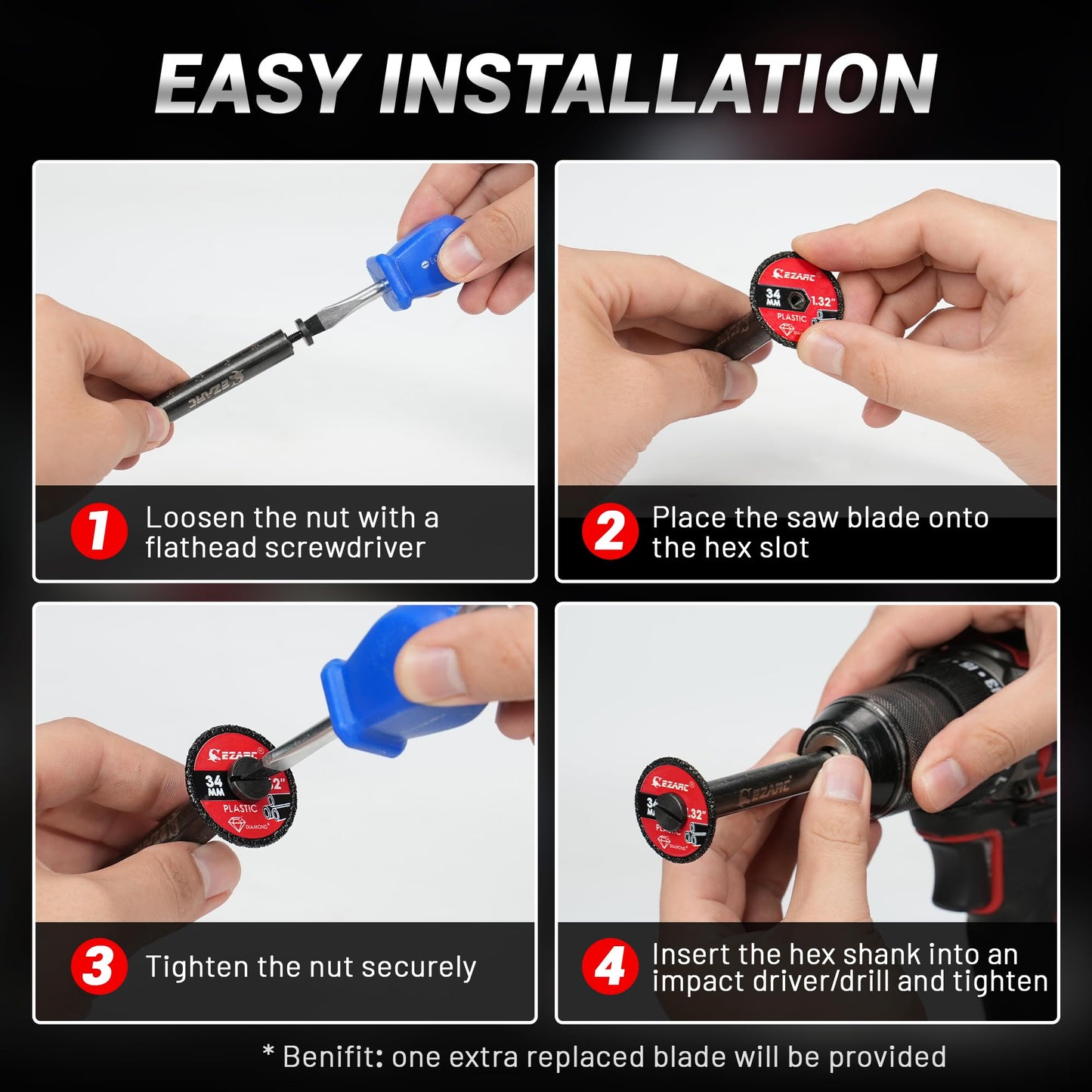 EZARC PVC Pipe Cutter with Replaceable Diamond Blades, 2-1/2" Cutting Depth, 1/4" Hex Shank, 1.32" Diameter, 2-Pack Plumbing Tool
