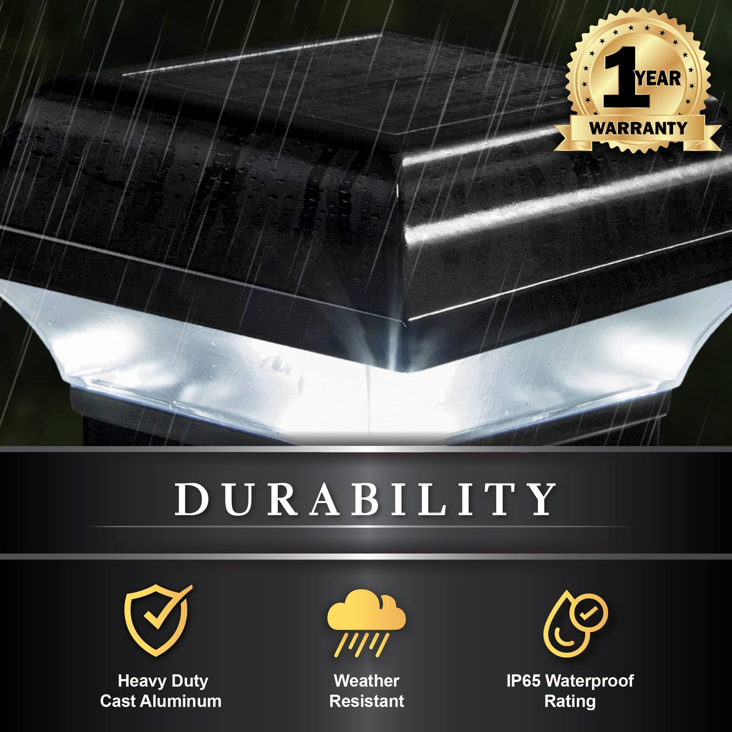 Classy Caps Imperial Solar Post Cap Black SLO82B – Fits 2"-2.5" Posts, LED Solar Light, Cast Aluminum, Warm & Cool Modes