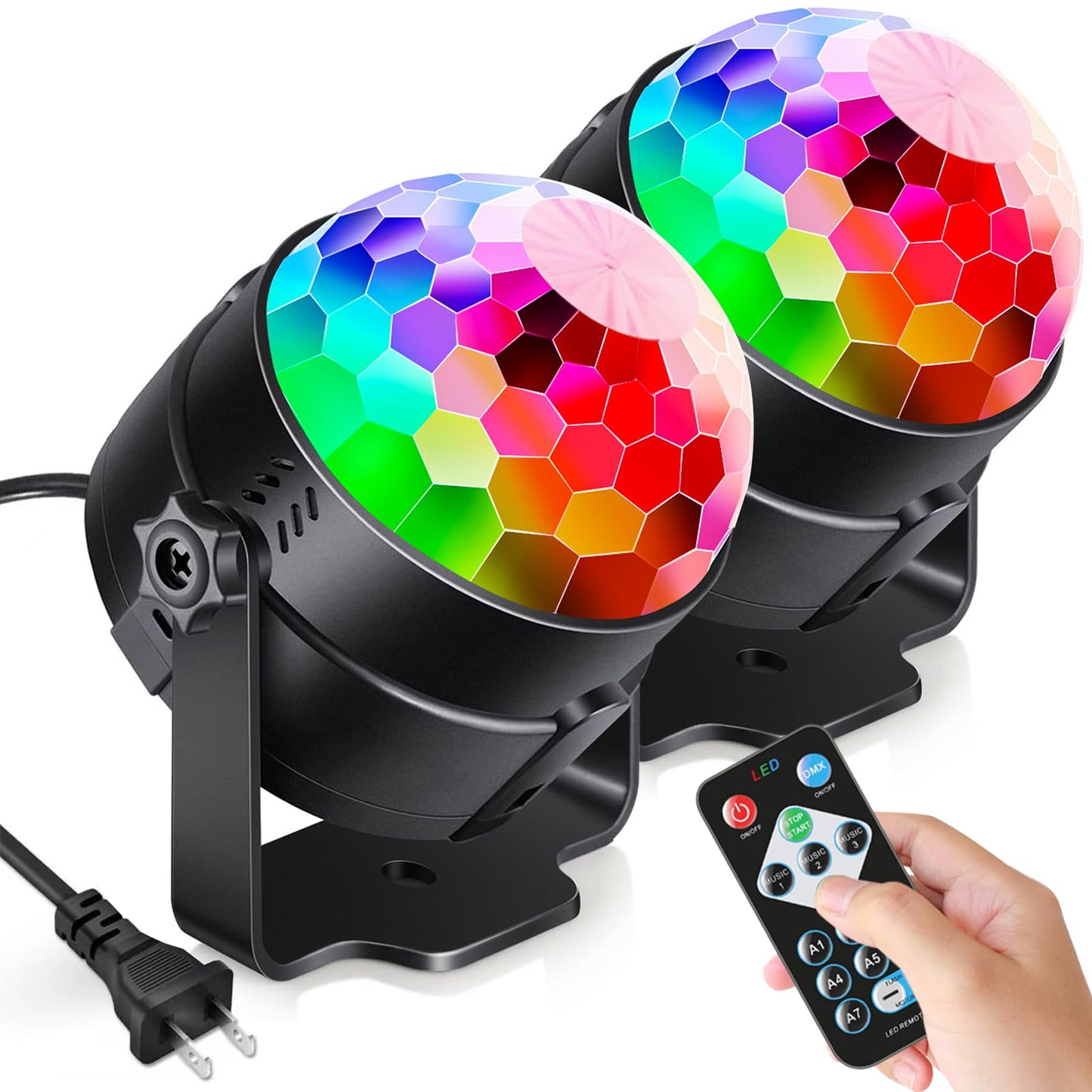 Luditek 2-Pack Sound Activated Party Lights with Remote, Disco Ball DJ Strobe Lamp for Home, Dance, Birthday, Christmas, Halloween