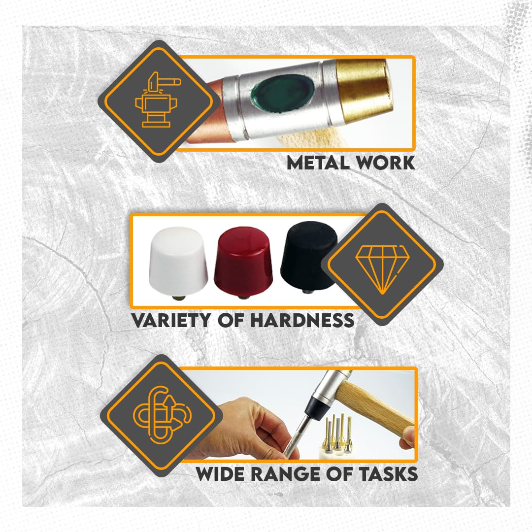 SE 5-IN-1 Dual Interchangeable Hammer - Threaded Copper, Brass Faces - 9-inch Gunsmithing Hammer - 8355HH