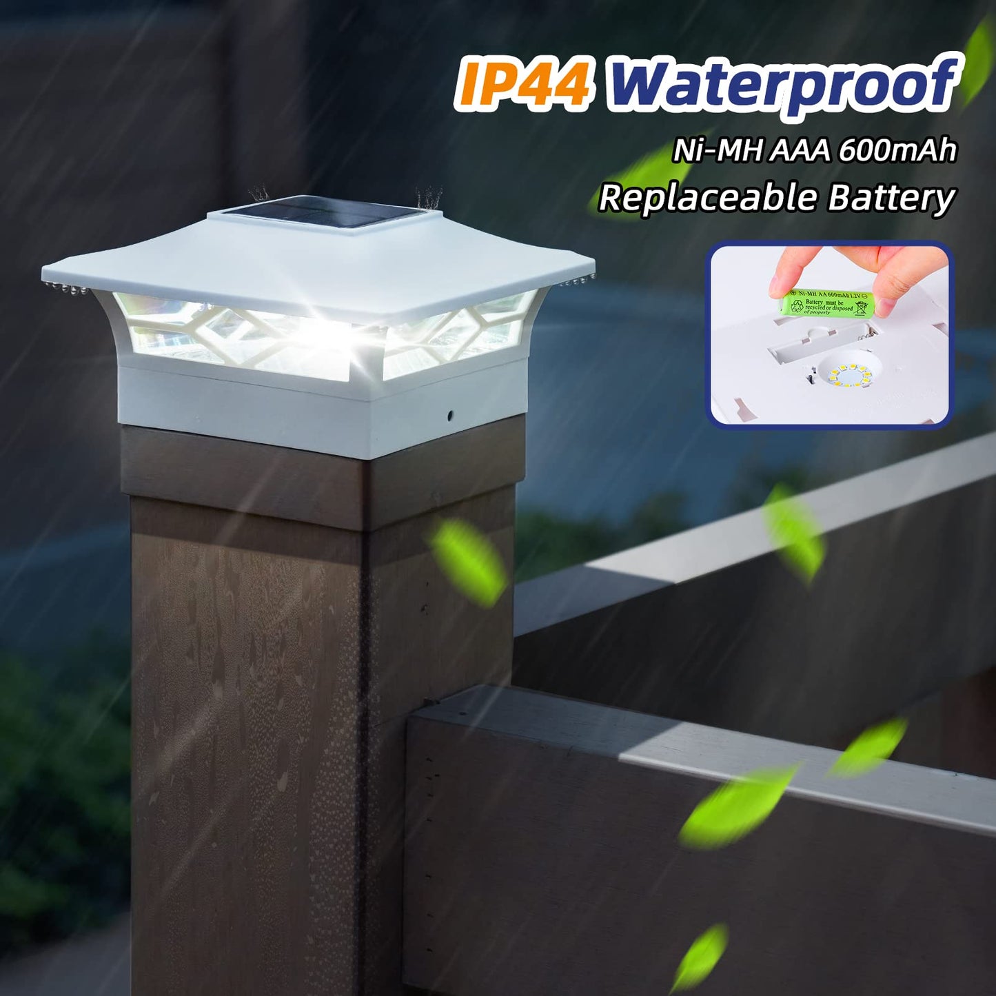APONUO 6-Pack Solar Post Cap Lights for 4x4, 5x5, 6x6 Vinyl Posts – 2 Modes, IP65 Waterproof, Auto On/Off, Outdoor Deck & Garden Lights