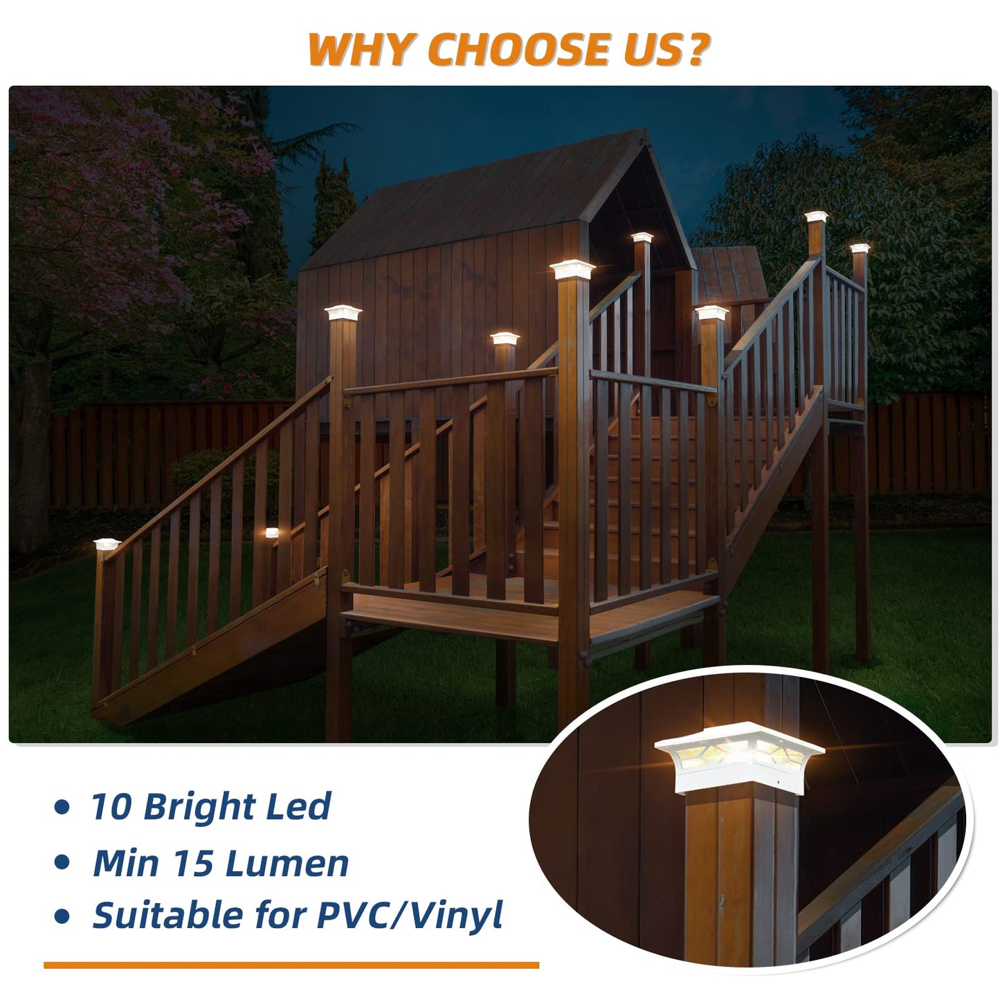 APONUO 6-Pack Solar Post Cap Lights for 4x4, 5x5, 6x6 Vinyl Posts – 2 Modes, IP65 Waterproof, Auto On/Off, Outdoor Deck & Garden Lights