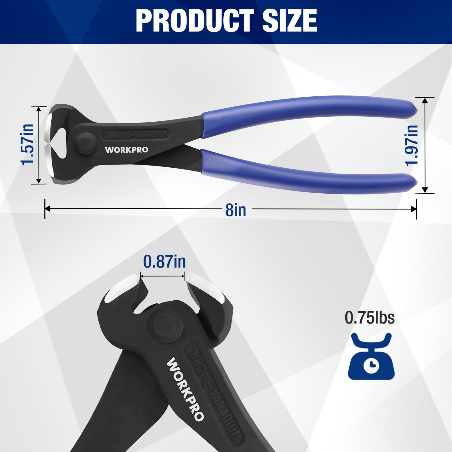WORKPRO 8-Inch Nail Puller & End Cutting Pliers, High-Leverage End Cutting Nipper, Chrome Vanadium Steel, Carpenter’s Pincers for Nails & Wire Cutting