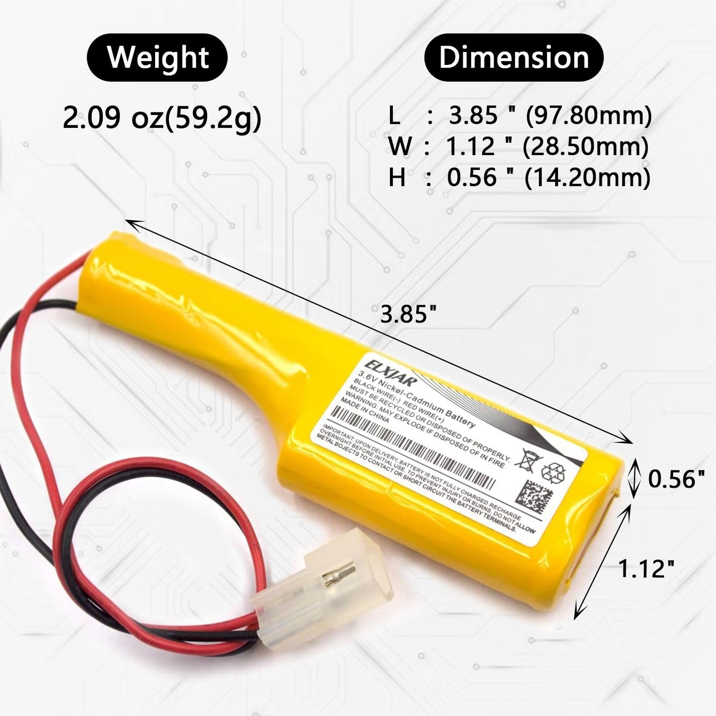 Lunggwey 2-Pack 3.6V 800mAh Ni-CD Replacement Battery for Exit & Emergency Lights, Compatible with Genlyte, OSI, Saft Models
