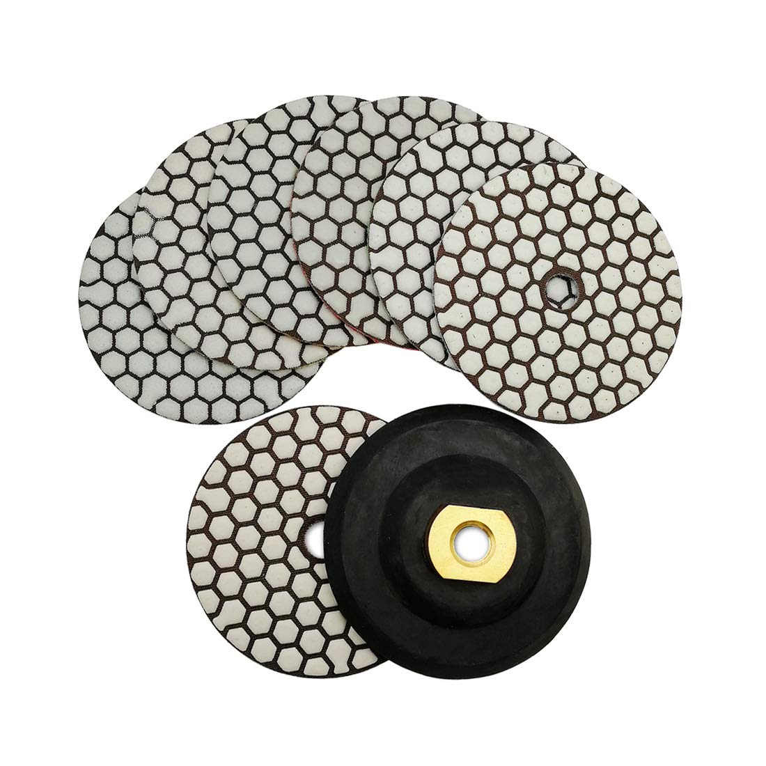 SHDIATOOL Dry Diamond Polishing Pads 4 Inch Set of 7 Pieces Plus a Rubber Backer for Granite Marble Stone Sanding Pads