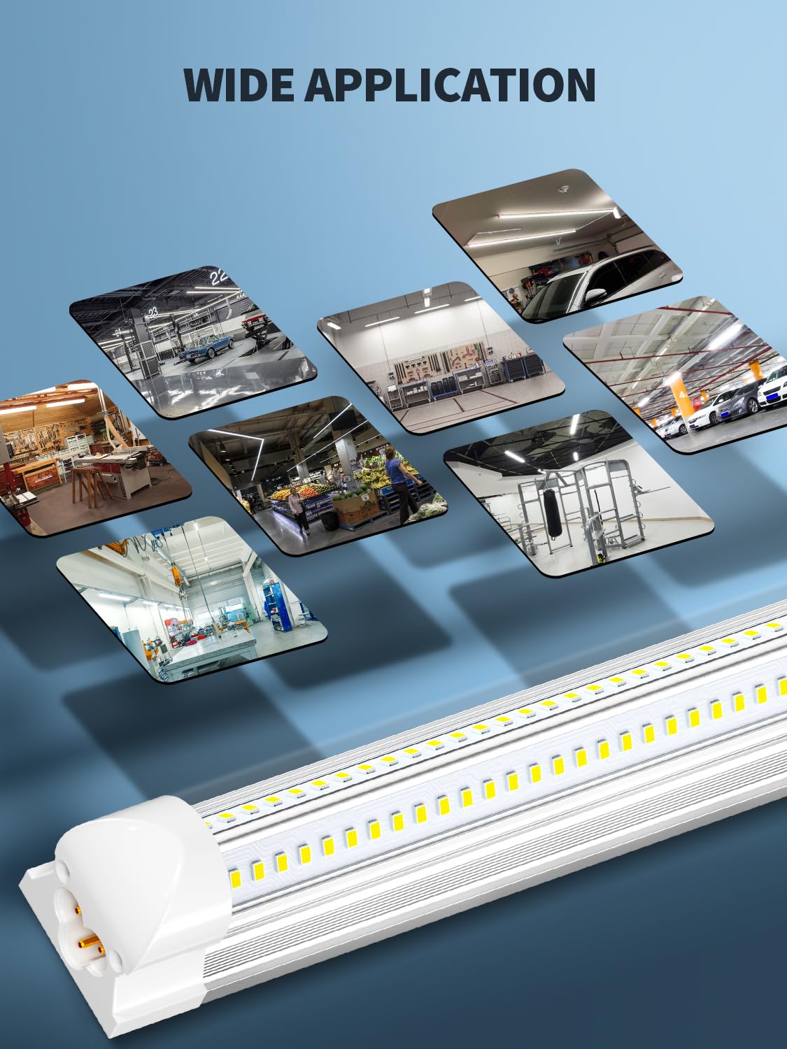 ELEKICO 8FT LED Shop Light, 100W 19500LM, Super Bright 5000K, Linkable Garage & Workshop Ceiling Light