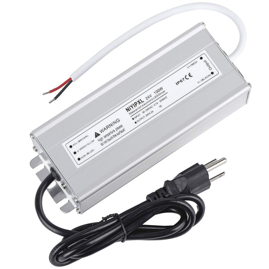 100W 24V DC LED Driver, Waterproof IP67 Power Supply with 3-Prong Plug & 3.3ft Cable for Outdoor, Indoor & Low Voltage LED Lights