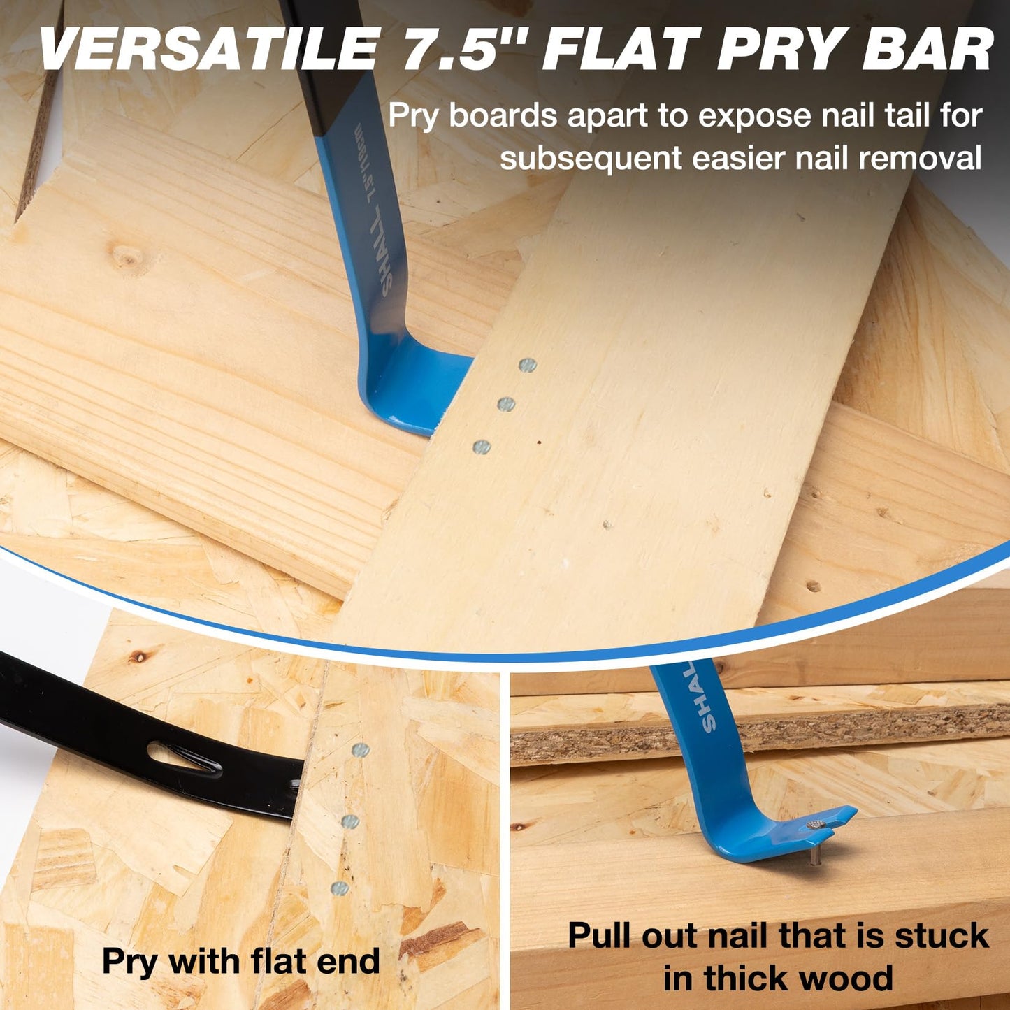 SHALL Pneumatic Nail Remover & 7.5" Pry Bar Set, Heavy-Duty Air Nailer, 9-16 Gauge Nail Puller, 60-100 PSI, 1/4" NPT Air Inlet