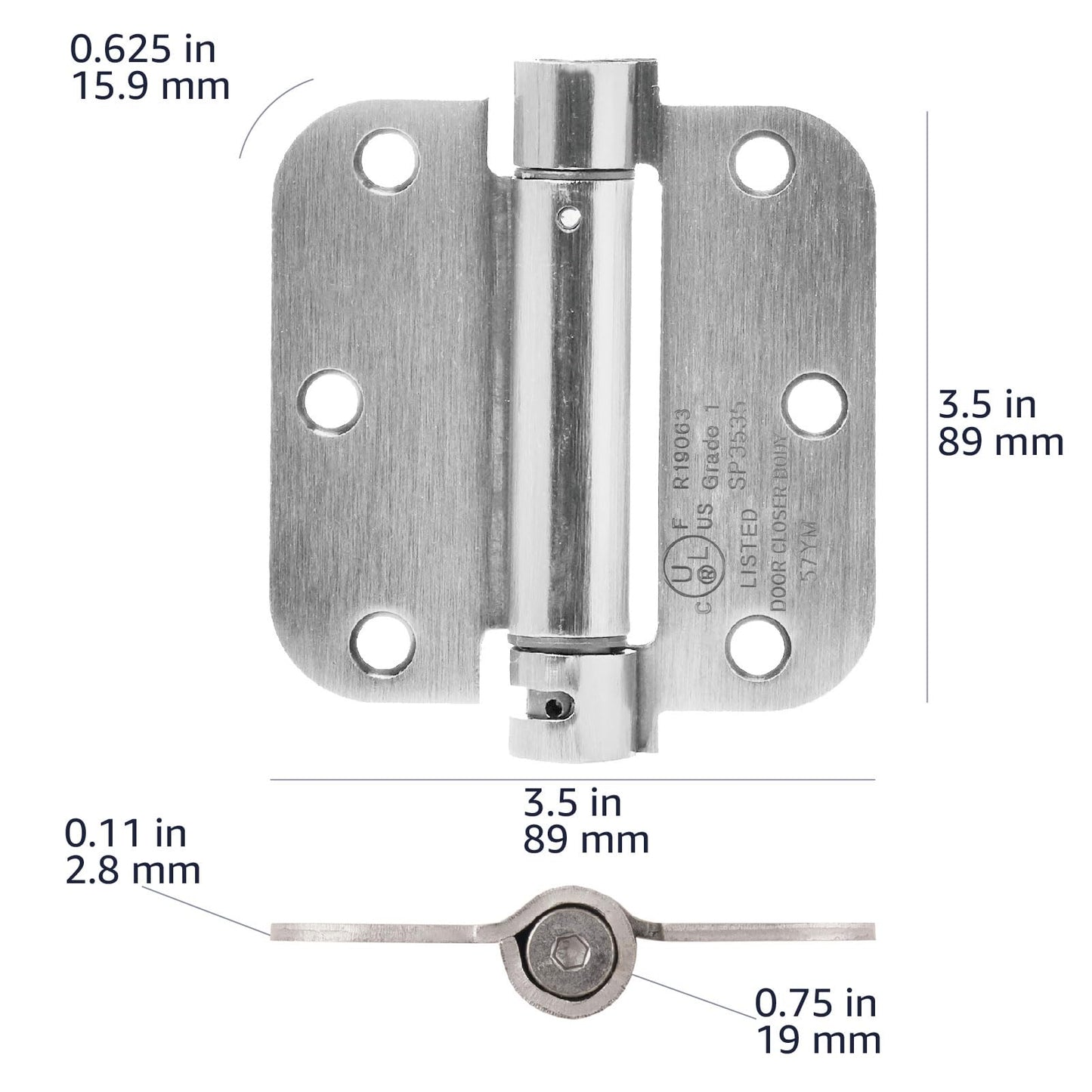 Amazon Basics Self-Closing Door Hinge, 3.5 Inch x 3.5 Inch, 1 Piece, Satin Nickel