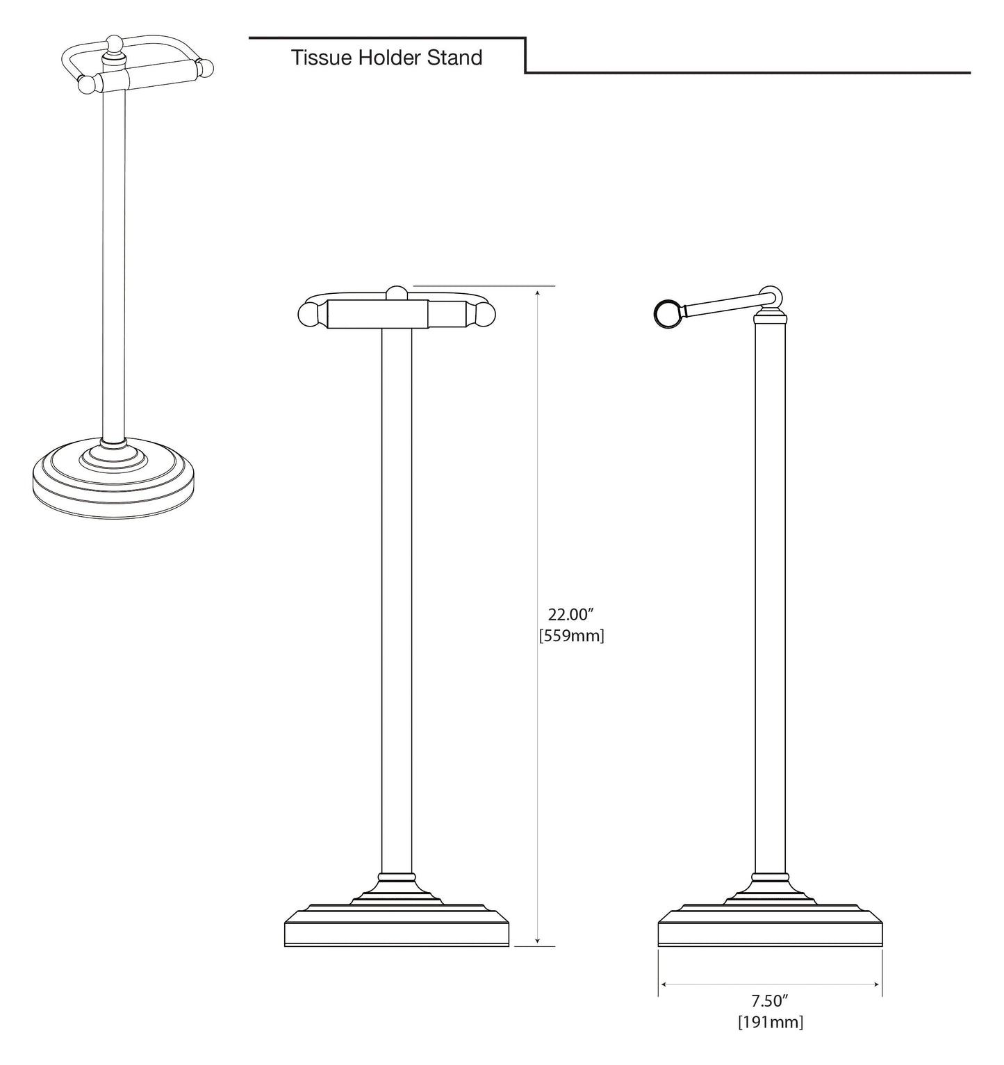 Gatco 1436MX, Freestanding Toilet Paper Holder, 22” H, Matte Black/Floor Standing Weighted Base Toilet Paper Holder Stand
