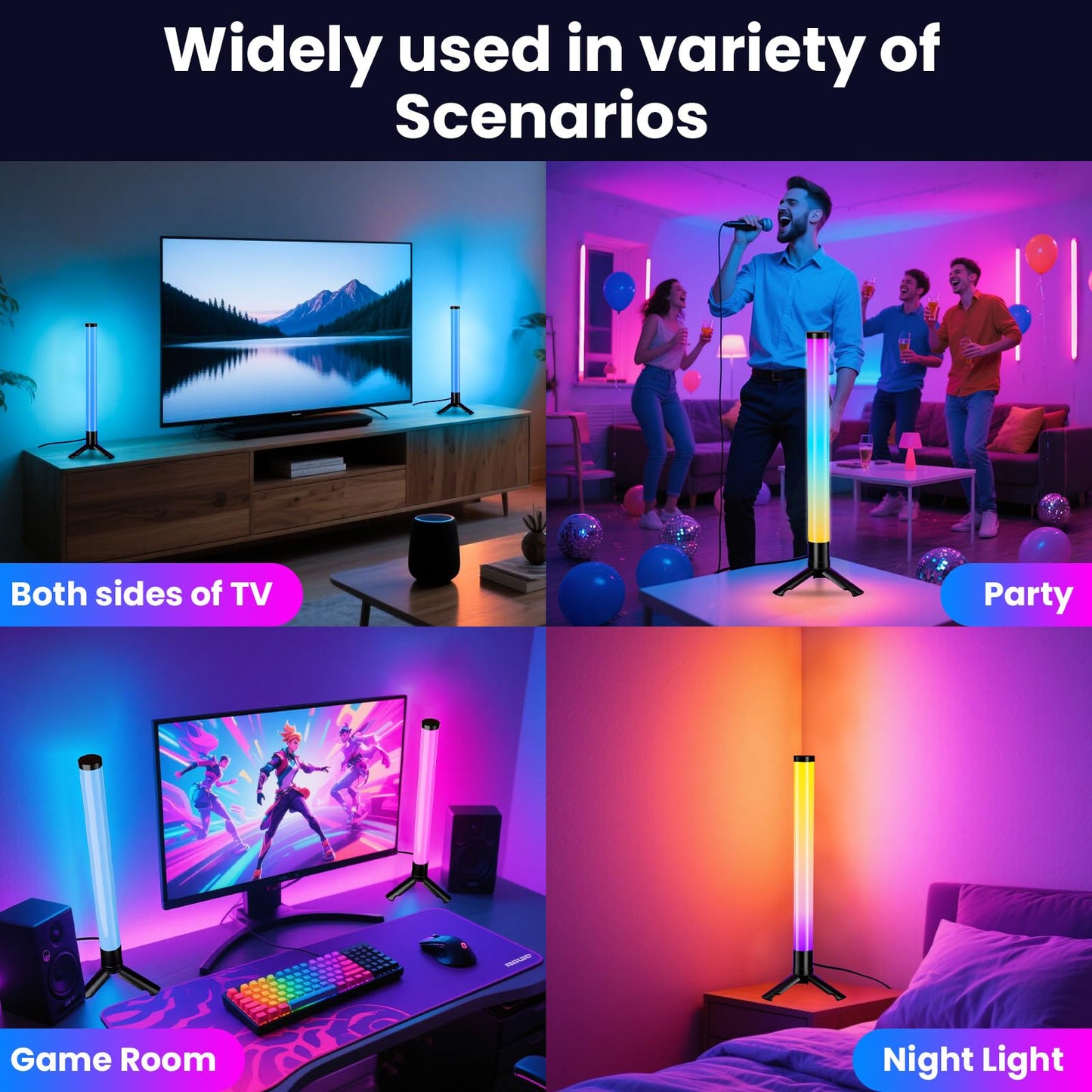 TJOY 360° RGB Smart Light Bars with Music Sync, USB Powered LED Backlight for TV, PC, Gaming Desk, Ambient Lighting (Black)