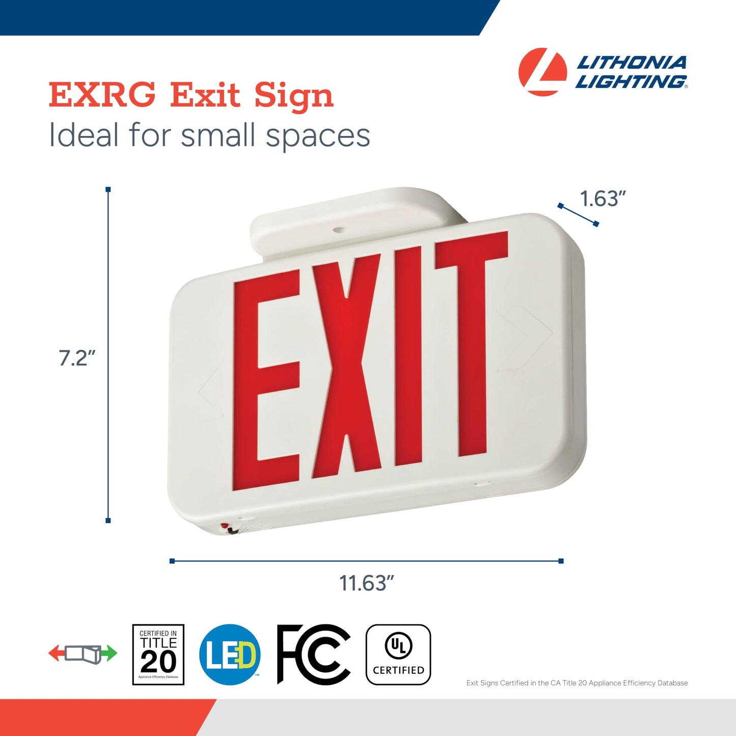 Lithonia Lighting LED Exit Sign, Single-Sided, Switchable Red/Green, Thermoplastic, Backup Battery, Extra Faceplate, White (EXRG EL M6)