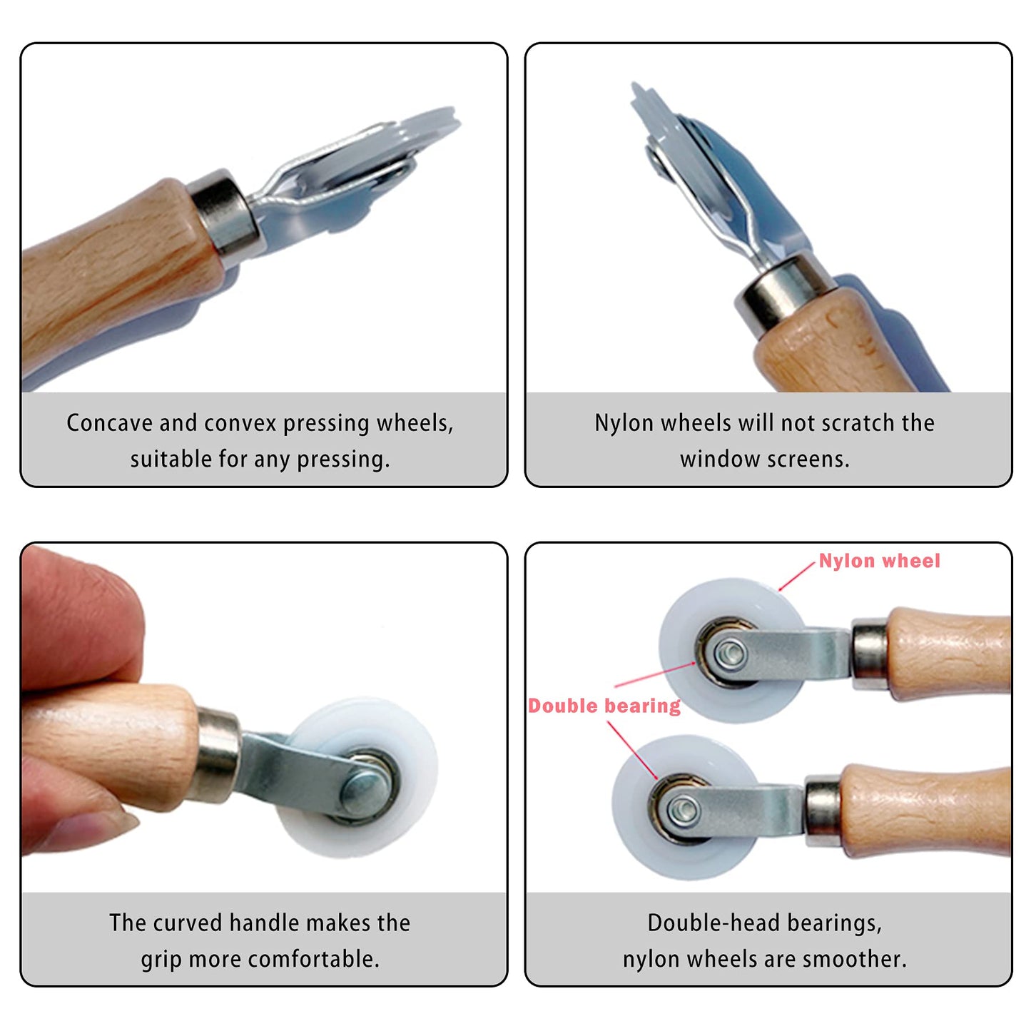 BAYTORY 3Pcs Screen Tool, Window Screen Spline Roller Tool with Wooden Handle and Steel/Nylon Bearing Wheels, Mesh Screen Door Repair Kit Easy to Use