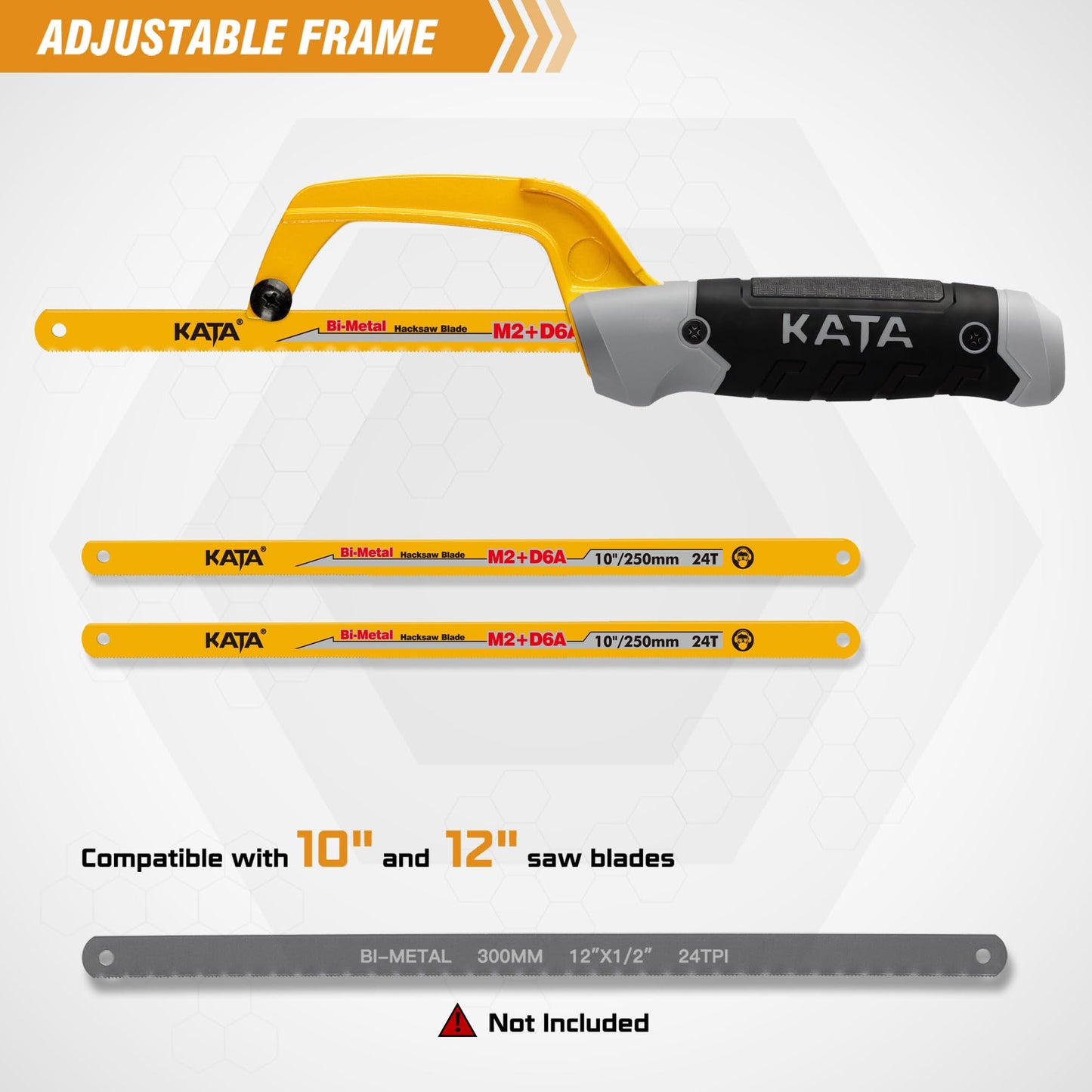KATA Mini Hacksaw 10" Aluminum Frame with 2 Bi-Metal Blades – Compact Hand Saw for Metal, Wood, PVC, Iron, Copper Cutting