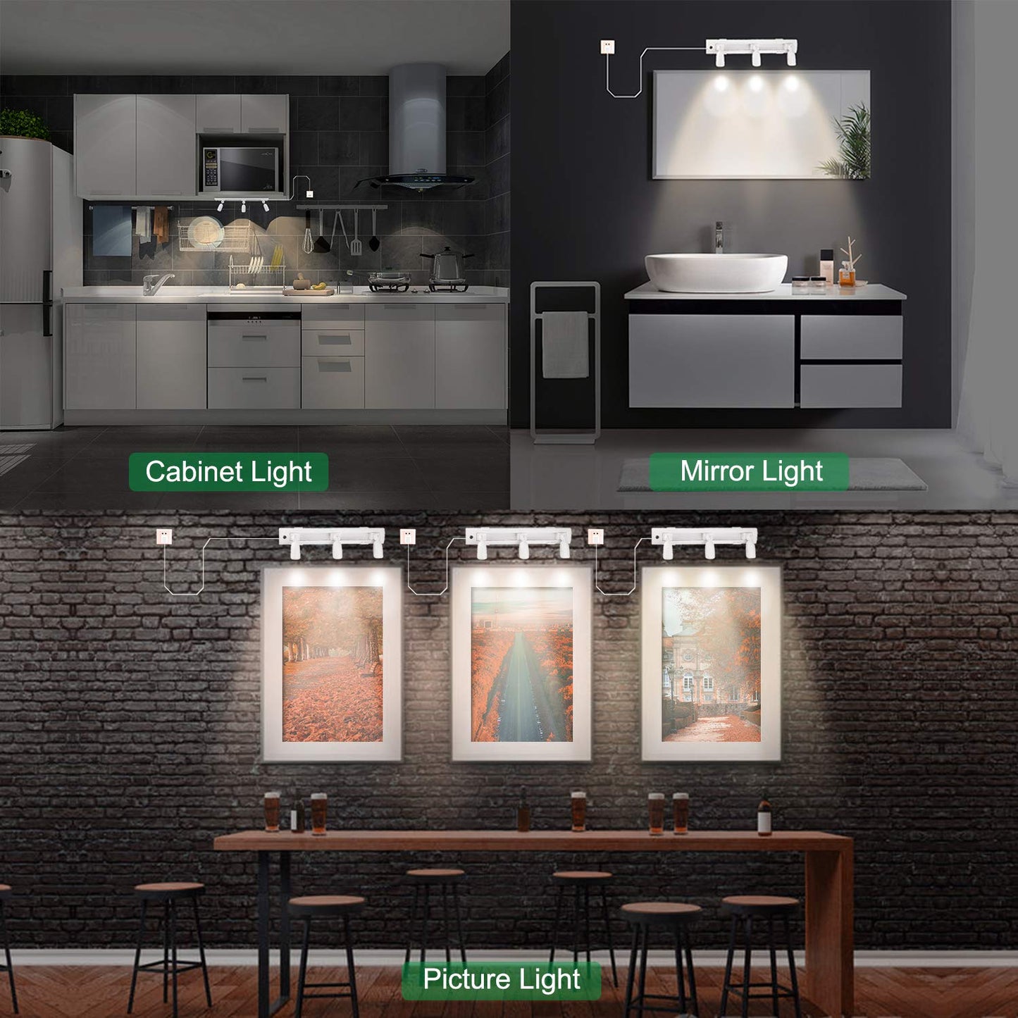 BIGLIGHT LED Track Light, Dimmable & Rotatable Spotlight with Remote, Plug-in Accent Lighting for Kitchen, Bathroom, Gallery, Cabinets
