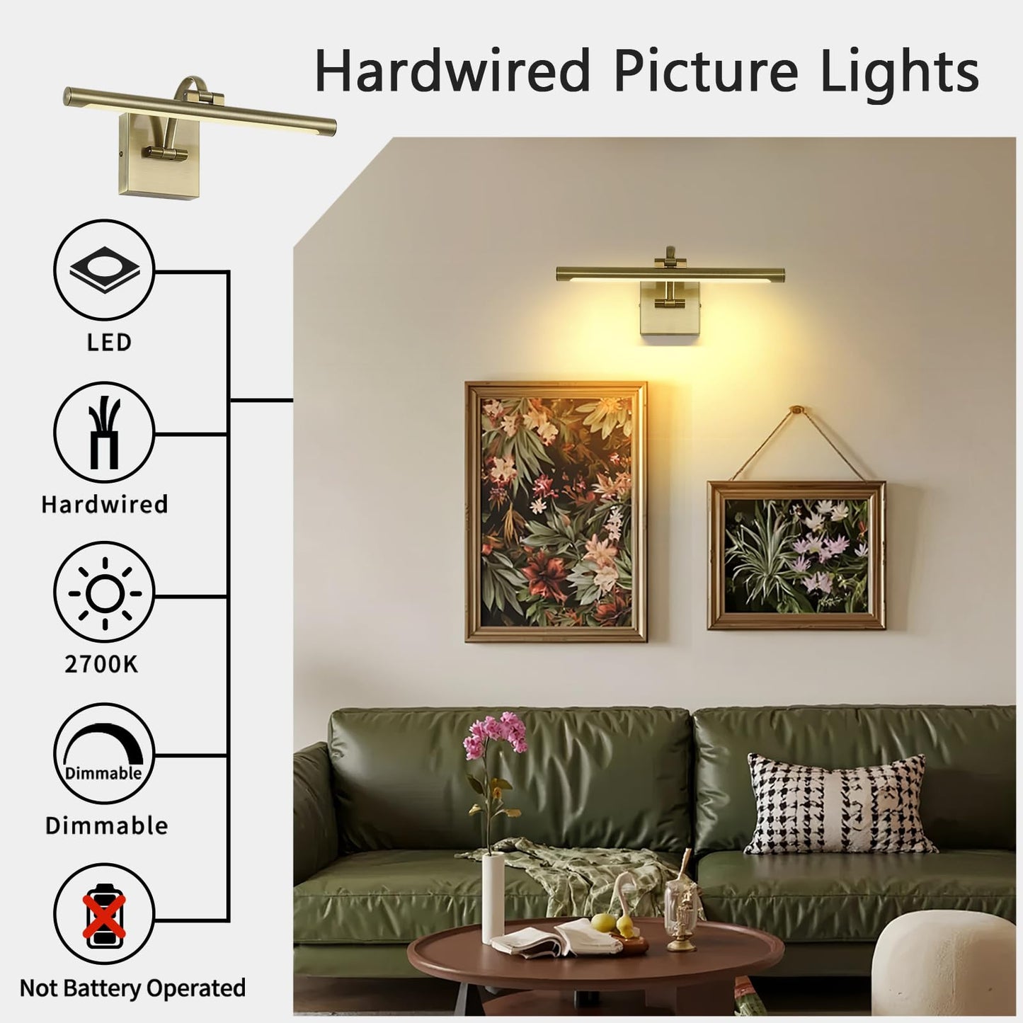 DESOOP Picture Lights for Wall Hard-Wired Antique Bronze Picture Lighting Dimmable Art Light LED Gallery Lighting for Wall Portrait Artwork 15.75 inch 7W 2700K