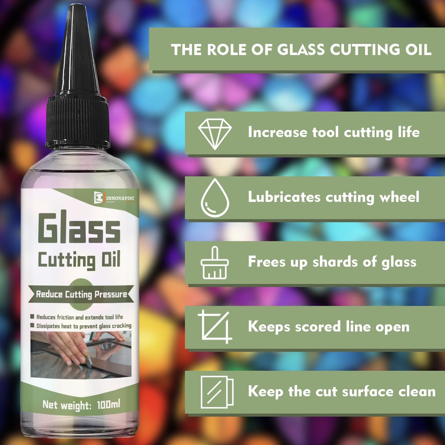 INNOVAYOU Glass Cutting Oil 3.38oz, Extends Cutter Life, Ensures Clean Cuts, for Stained Glass, Mirror & Tile