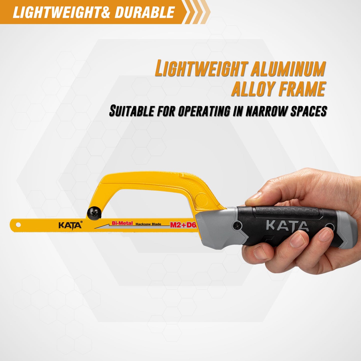 KATA Mini Hacksaw 10" Aluminum Frame with 2 Bi-Metal Blades – Compact Hand Saw for Metal, Wood, PVC, Iron, Copper Cutting