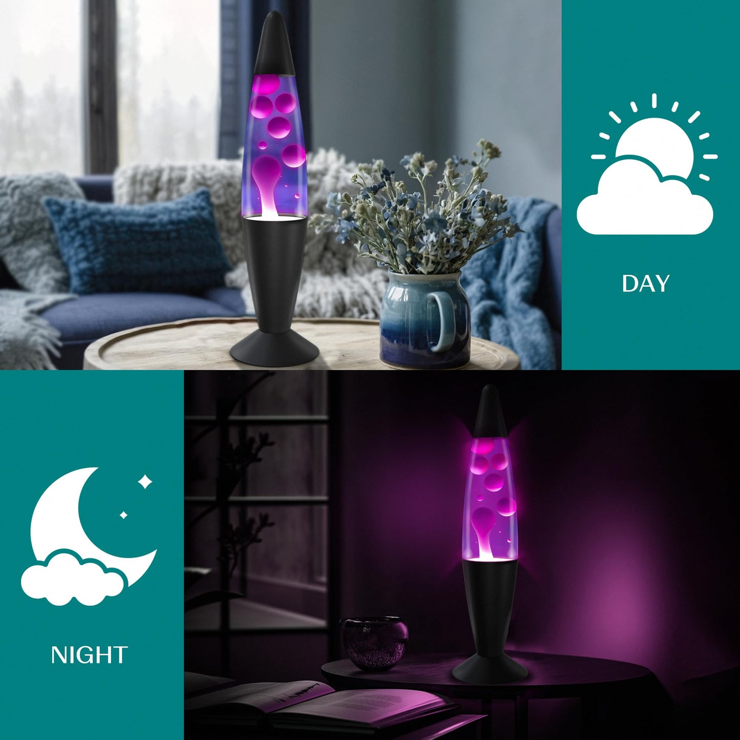 JAMBO 16" Purple Liquid Lamp with White & Pink Wax – Relaxing Magma Night Light for Living Room, Bedroom, Office, Teens & Kids Home Decor