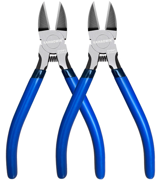 KAIHAOWIN 2-Pack 6.5" Wire Cutters, Flush Diagonal Side Cutters, Ultra-Sharp Spring-Loaded Snips for Jewelry, Crafting, Blue