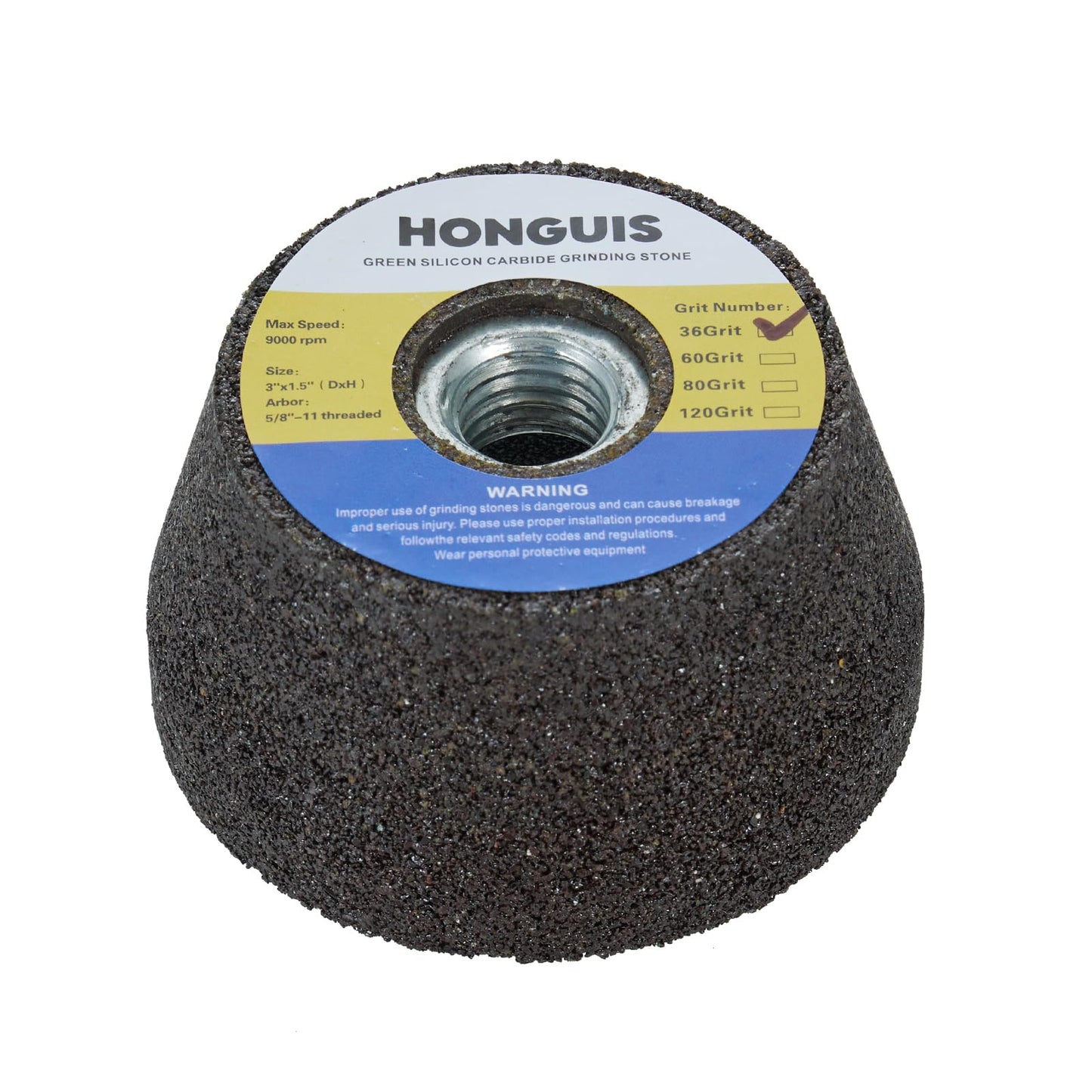 HONGUIS 3 Inch Green SiC Grinding Stone Wheel,Flaring Cup Wheel for Granite Marble Concrete Masonry with 5/8"-11 Threaded Arbor(36 Grit)