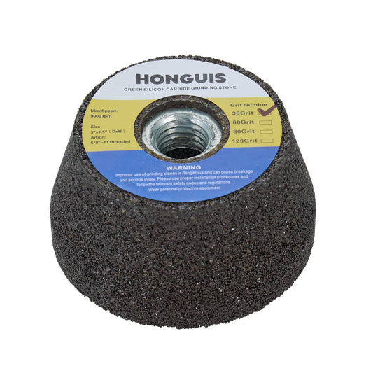 HONGUIS 3 Inch Green SiC Grinding Stone Wheel,Flaring Cup Wheel for Granite Marble Concrete Masonry with 5/8"-11 Threaded Arbor(36 Grit)