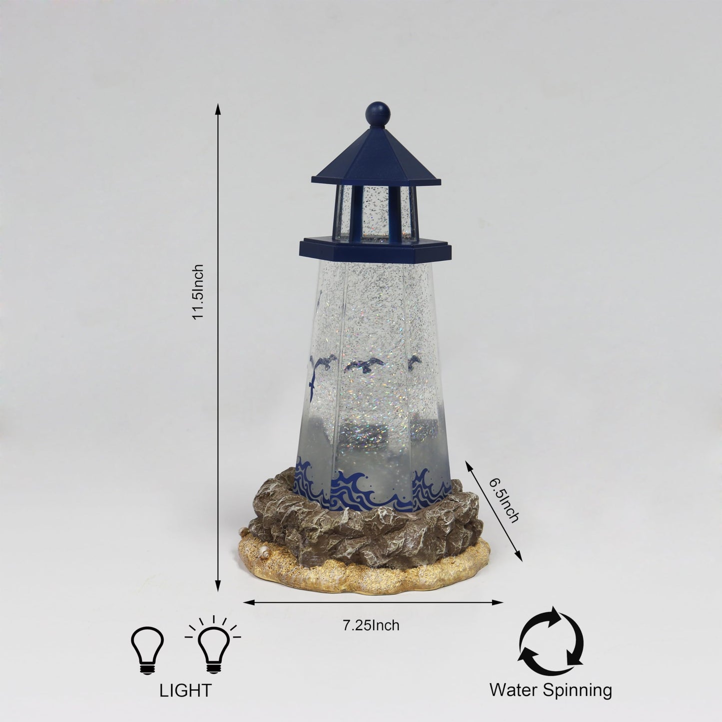 Lighthouse Water Globe by Moments in Time, 11.5” Spinning Glitter Light, Battery Operated, Nautical Coastal Beach Décor Gift