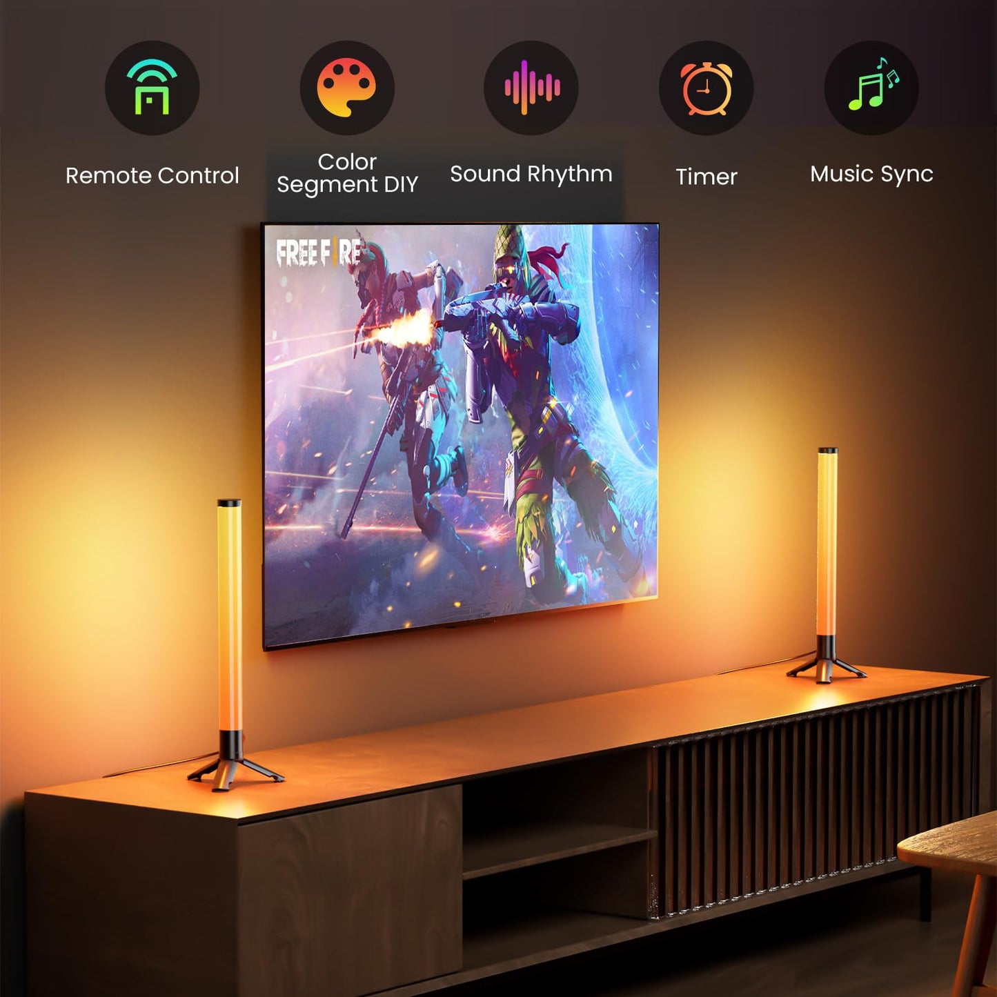 TJOY 360° RGB Smart Light Bars with Music Sync, USB Powered LED Backlight for TV, PC, Gaming Desk, Ambient Lighting (Black)