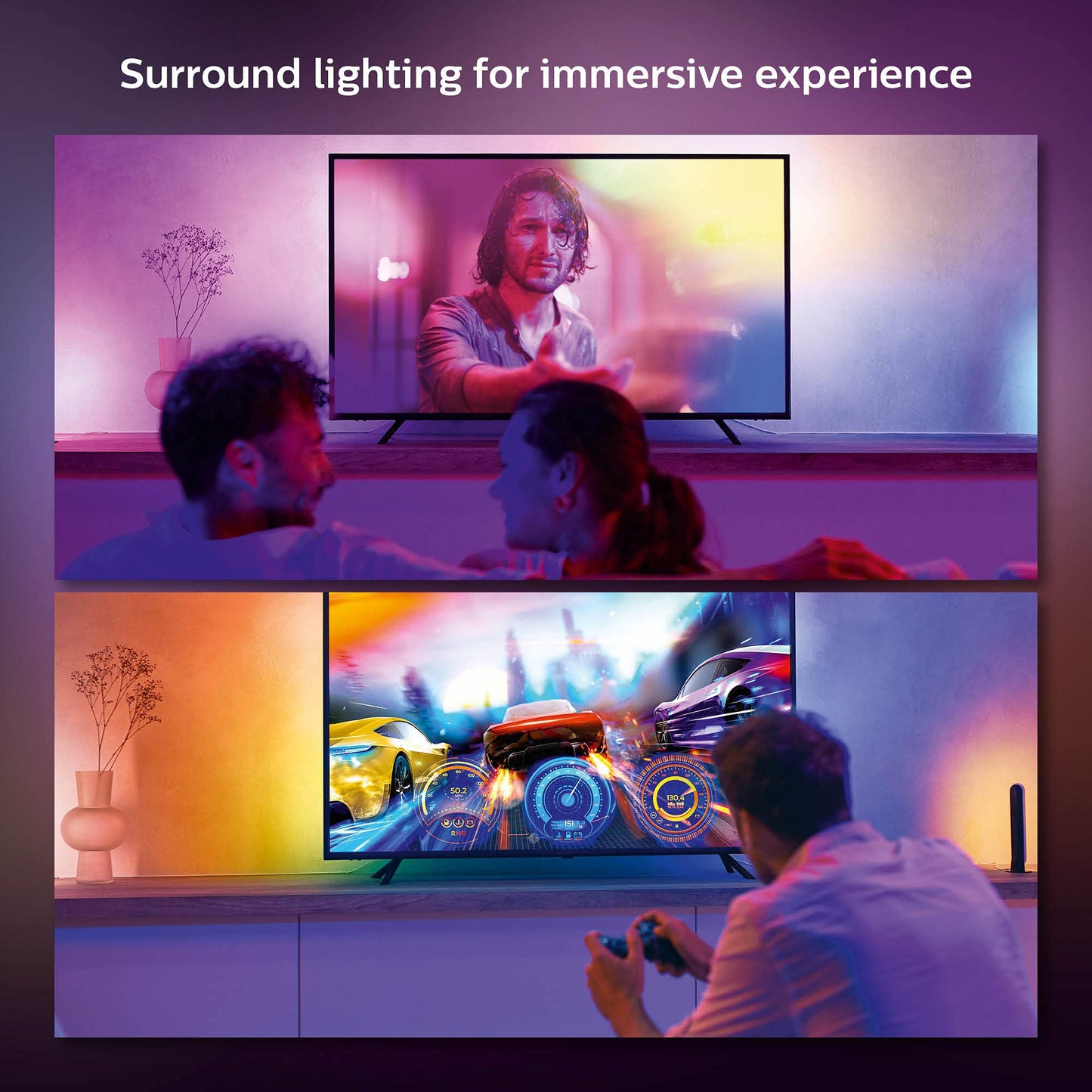 Philips Hue Play Gradient 65" TV Light Strip – Multicolor LED Backlight, Sync with Music & Games, App & Voice Control, Bridge Required