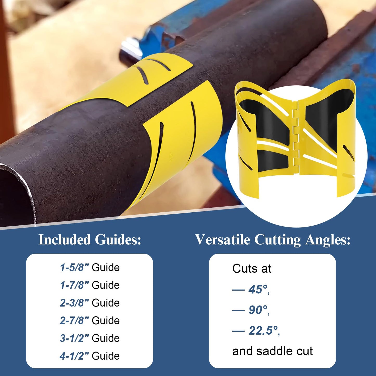 Drkerr 6-Piece Magnetic Metal Pipe Cutting Guide Kit, 1-1/2" to 4-1/2", 45°/90°/22.5° & Saddle Cuts, Steel Pipe Marking Tool
