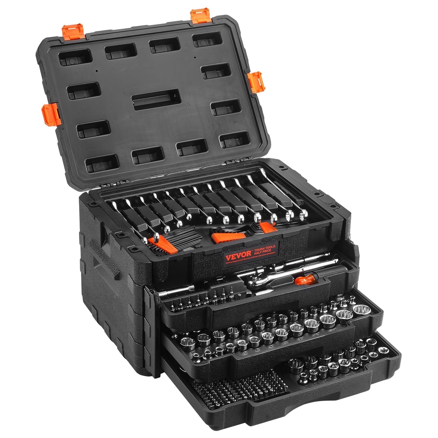 VEVOR 450-Piece Mechanics Tool & Socket Set, SAE/Metric, 1/4" 3/8" 1/2" Drive, Wrenches, Bits & Accessories with Storage Case