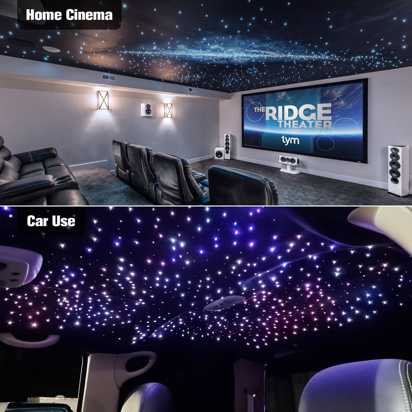 CHINLY 650pcs Fiber Optic Star Lights, 13.1ft RGBW Starlight Headliner Kit with Music Mode, Bluetooth APP & Remote Control