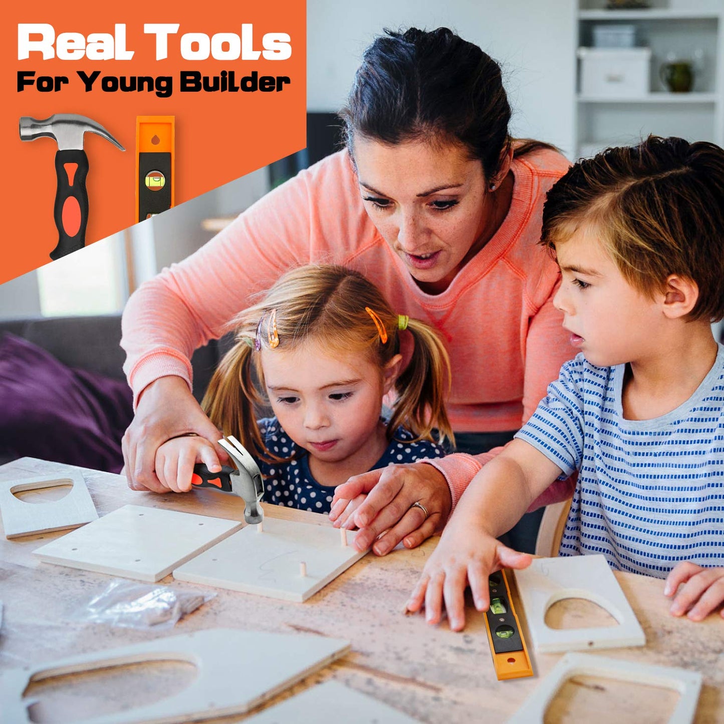 INCLY 18PCS Kids Tool Set with Adjustable Belt 20"-32", Real Hand Tools for Boys, Hammer & Screwdriver DIY Building & Woodworking