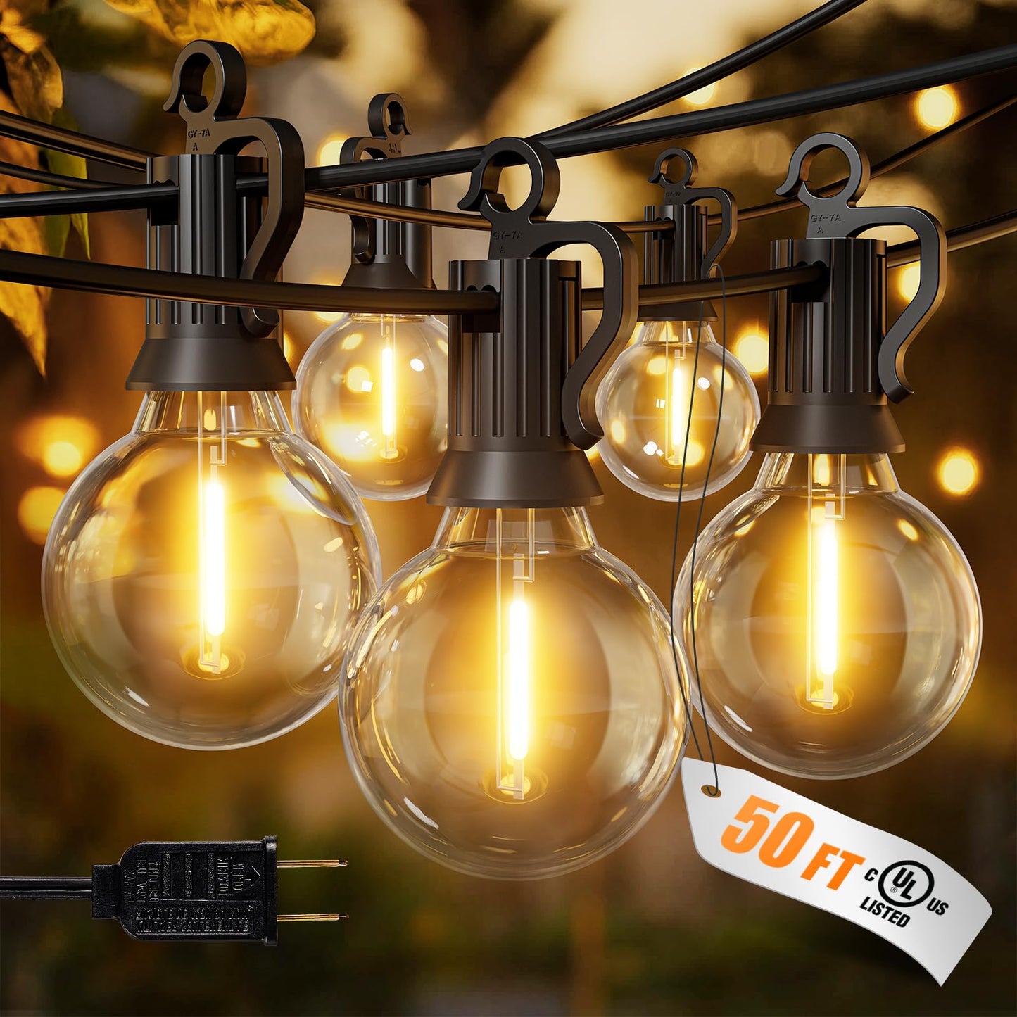 Brightown 50FT Outdoor String Lights with 25 G40 LED Bulbs, Shatterproof IP65 Waterproof, Dimmable Connectable Patio Globe Lights
