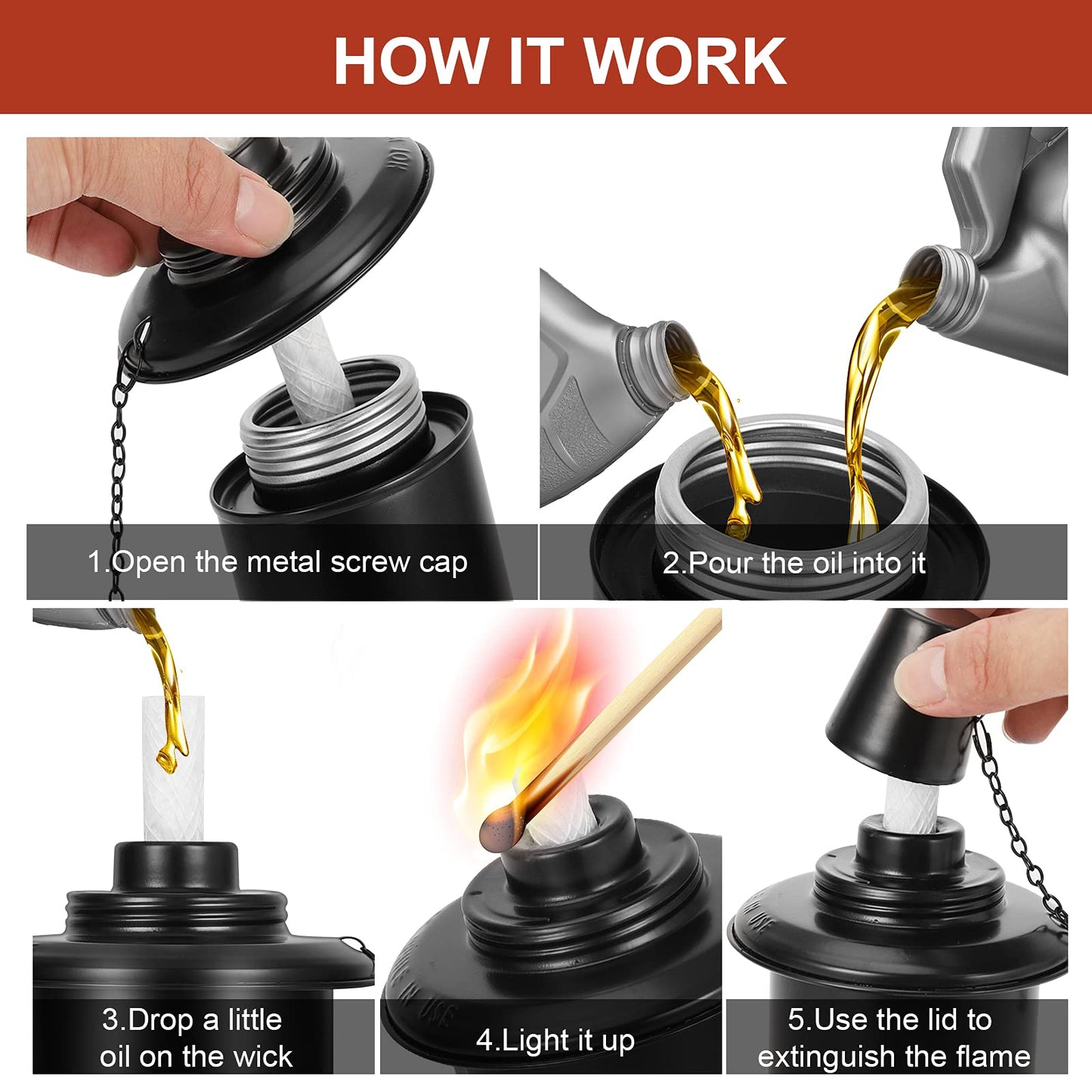 16 oz Torch Replacement Canister 4-Pack – Citronella Fuel Refill for Bamboo Torches with Wicks & Covers, Long-Lasting Patio & Garden Use