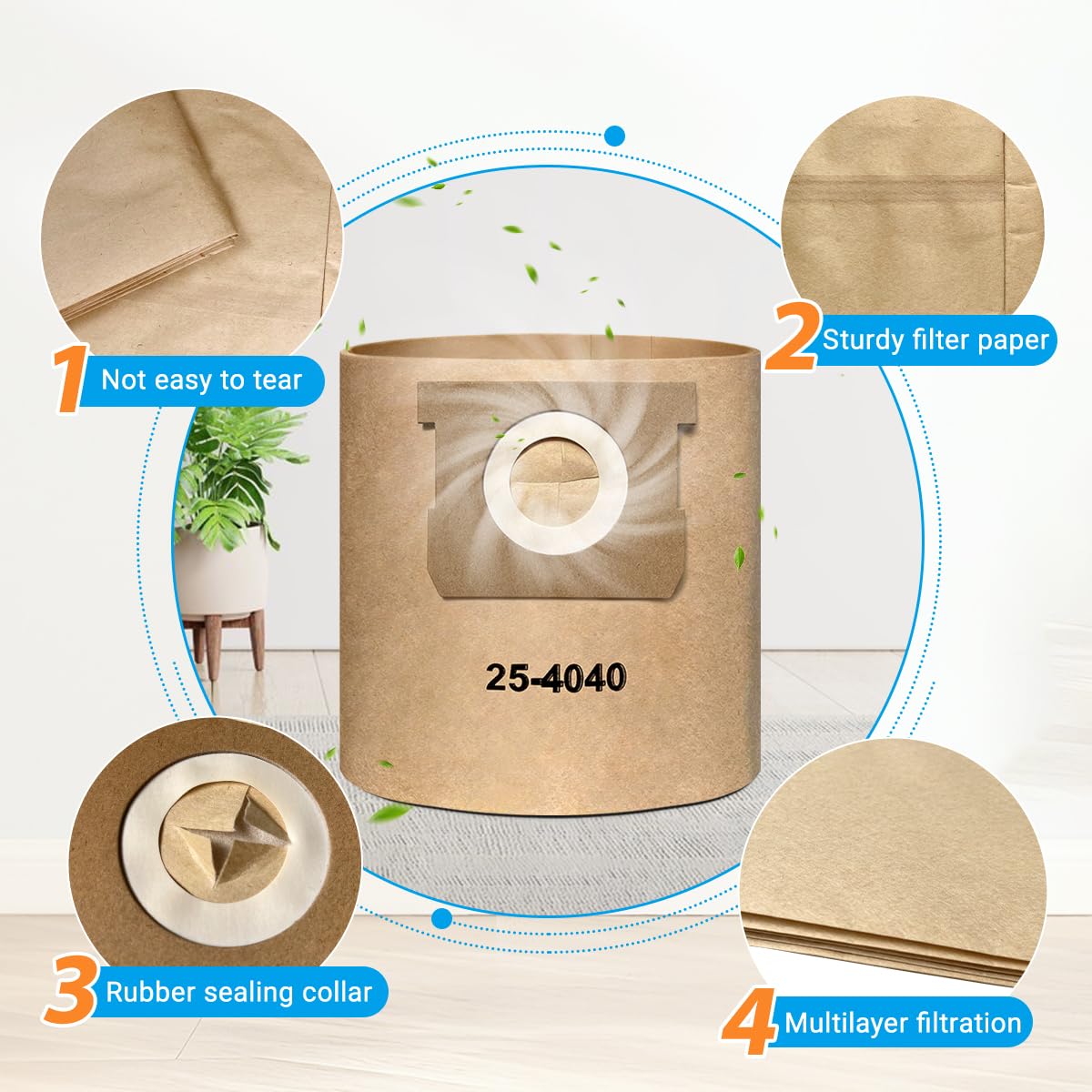 10 Pack DXVA25-4040 Dust Bag-4 gallon Replacement for DEWALT DXV04T 4 Gallon Wet/Dry Vacuum