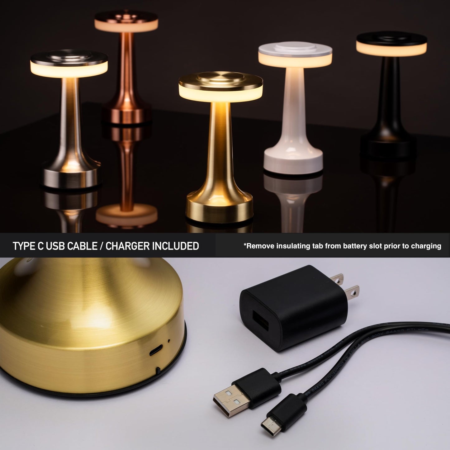 O’Bright Portable LED Table Lamp, Touch Sensor, 3-Level Dimmable, Rechargeable Battery Up to 48H, Bedside & Kids Night Light, Gold
