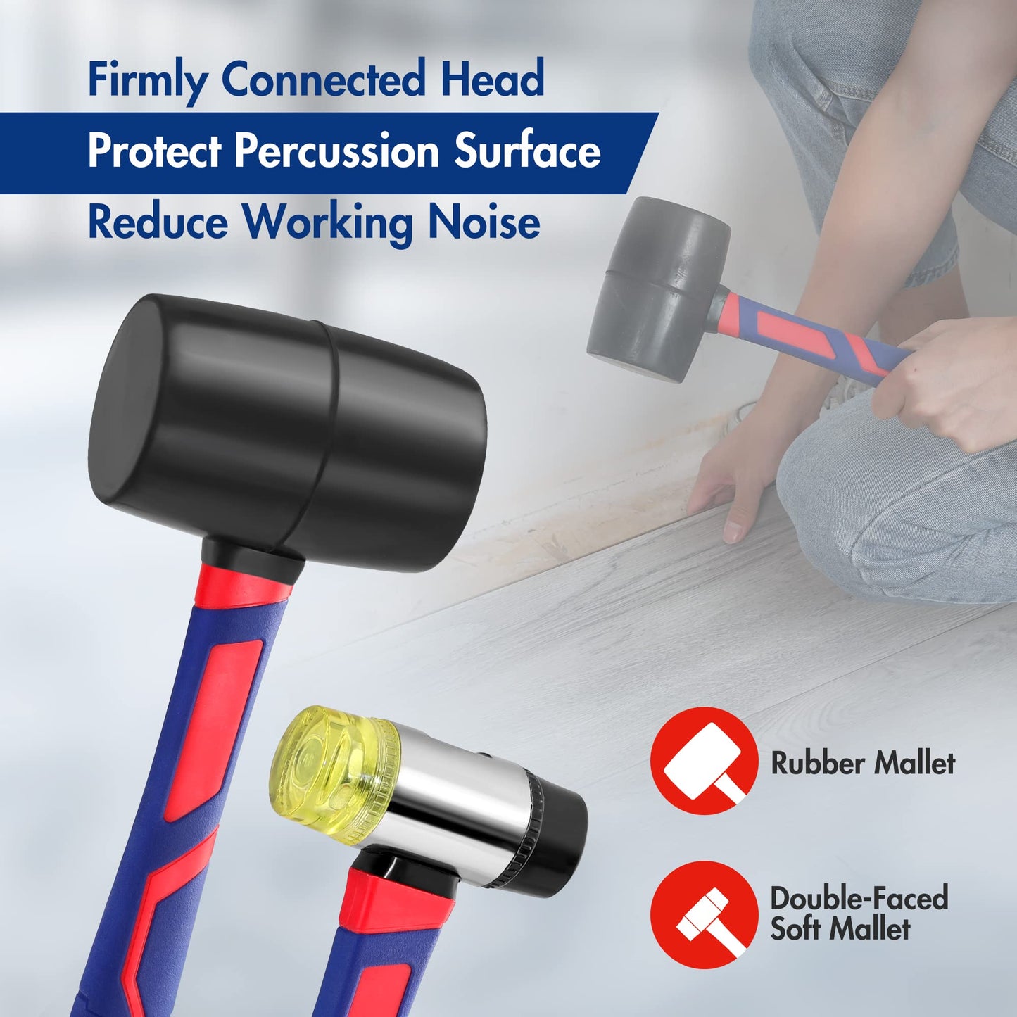 WORKPRO 5-Piece Hammer & Mallet Set – Forged Steel Heads, Fiberglass Handles: 32oz Rubber, 16oz Claw & Ball-Peen, 3lb Sledge, 22oz Double-Face