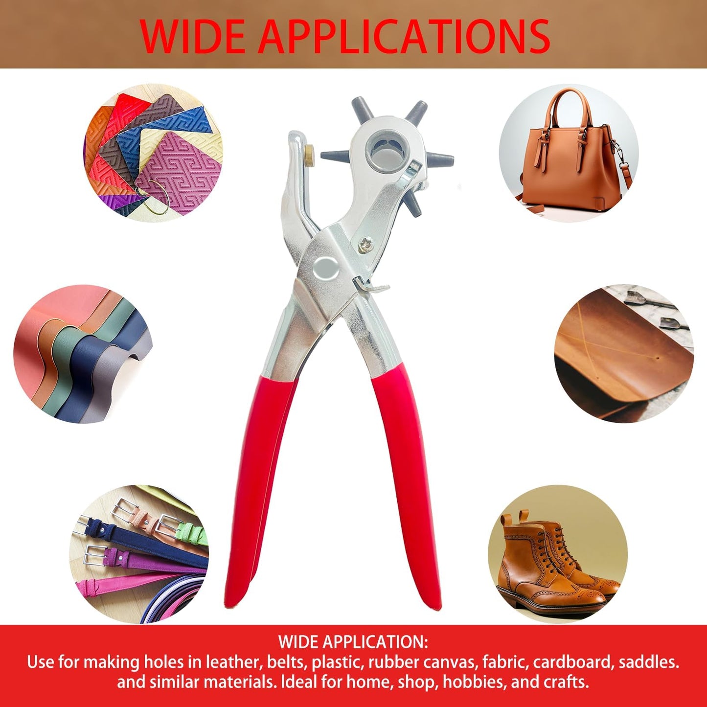 Adorox Leather Hole Punch – 6-Size Revolving Heavy Duty Punch Tool with Ruler & Deburring File for Belts, Straps, DIY Leathercraft