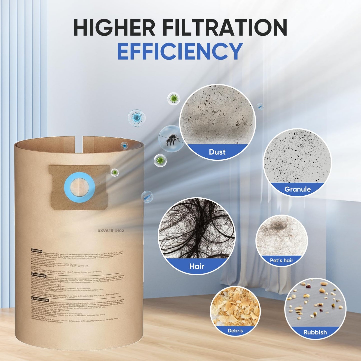 BIHARNT 12 Pack DXVA19-4102 Dust Bags for DEWALT 12-16 Gallon Wet Dry Vacuum, Compatible with DXV12P DXV14P DXV16P DXV16PA DXV16S