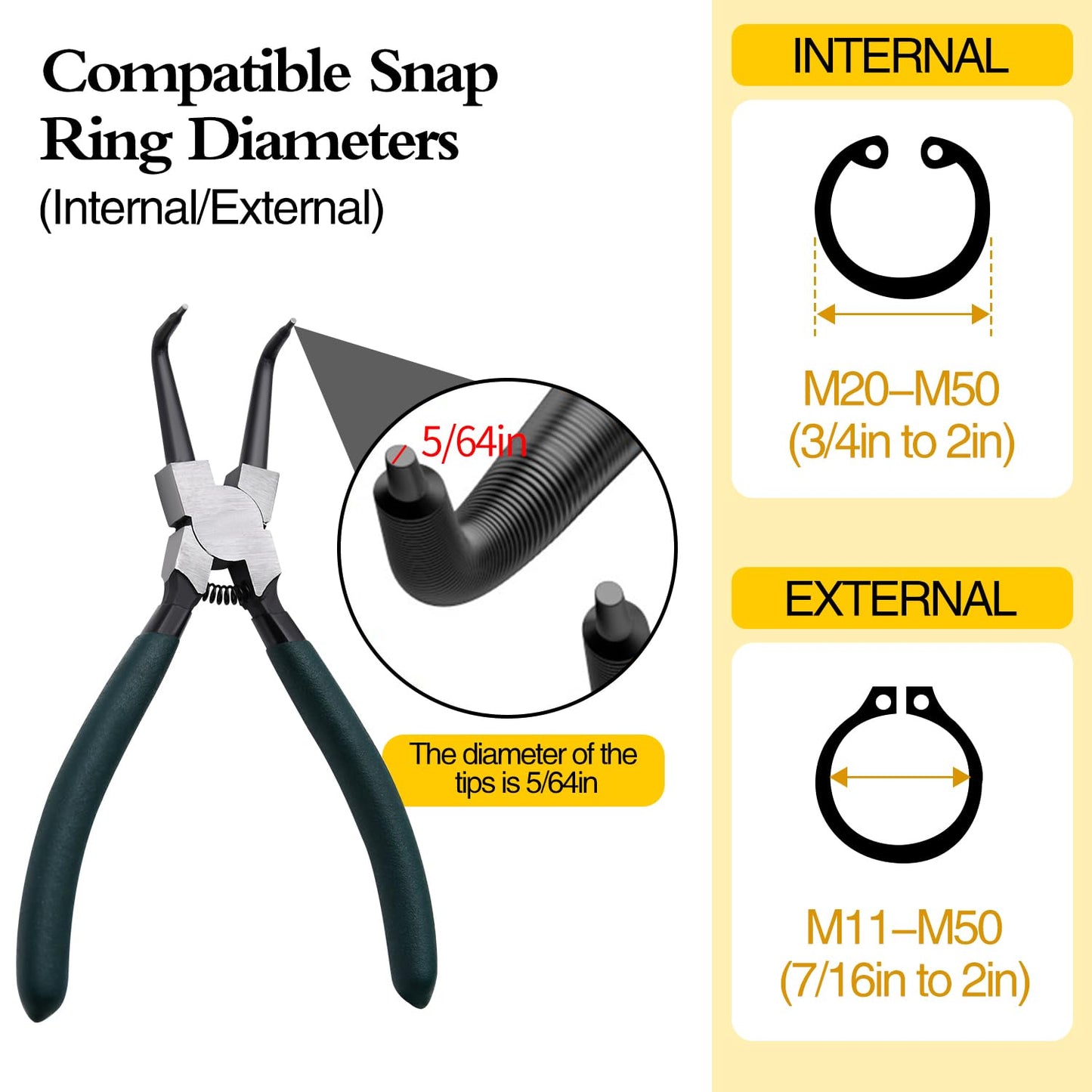 LFSEMINI 4-Piece Snap Ring Pliers Set, 7" Internal & External Circlip Pliers with Straight/Bent Jaws, Spring-Loaded Heavy-Duty Tool Kit