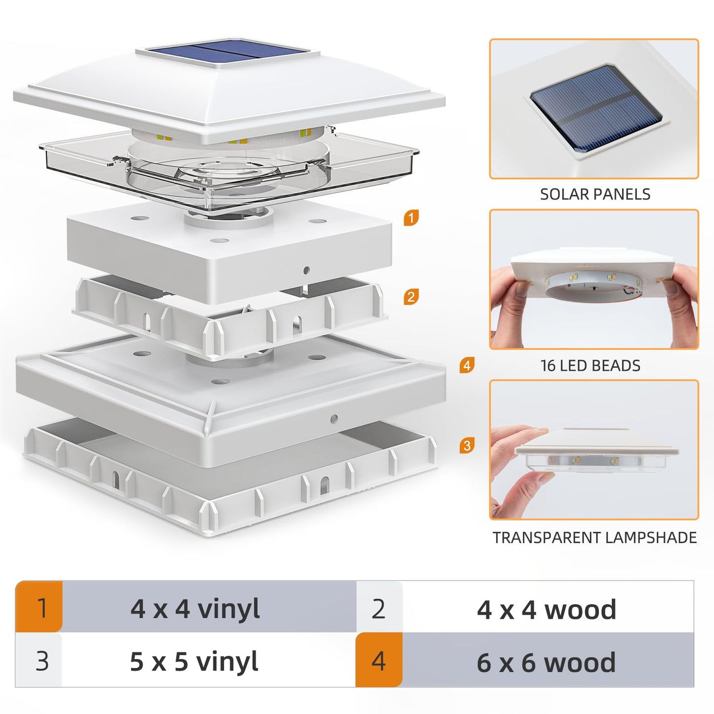 APONUO 12 Pack Solar Post Cap Lights, Warm & Cool Modes, Waterproof Outdoor Fence Lights for 4x4–6x6 Wood & Vinyl Posts, White