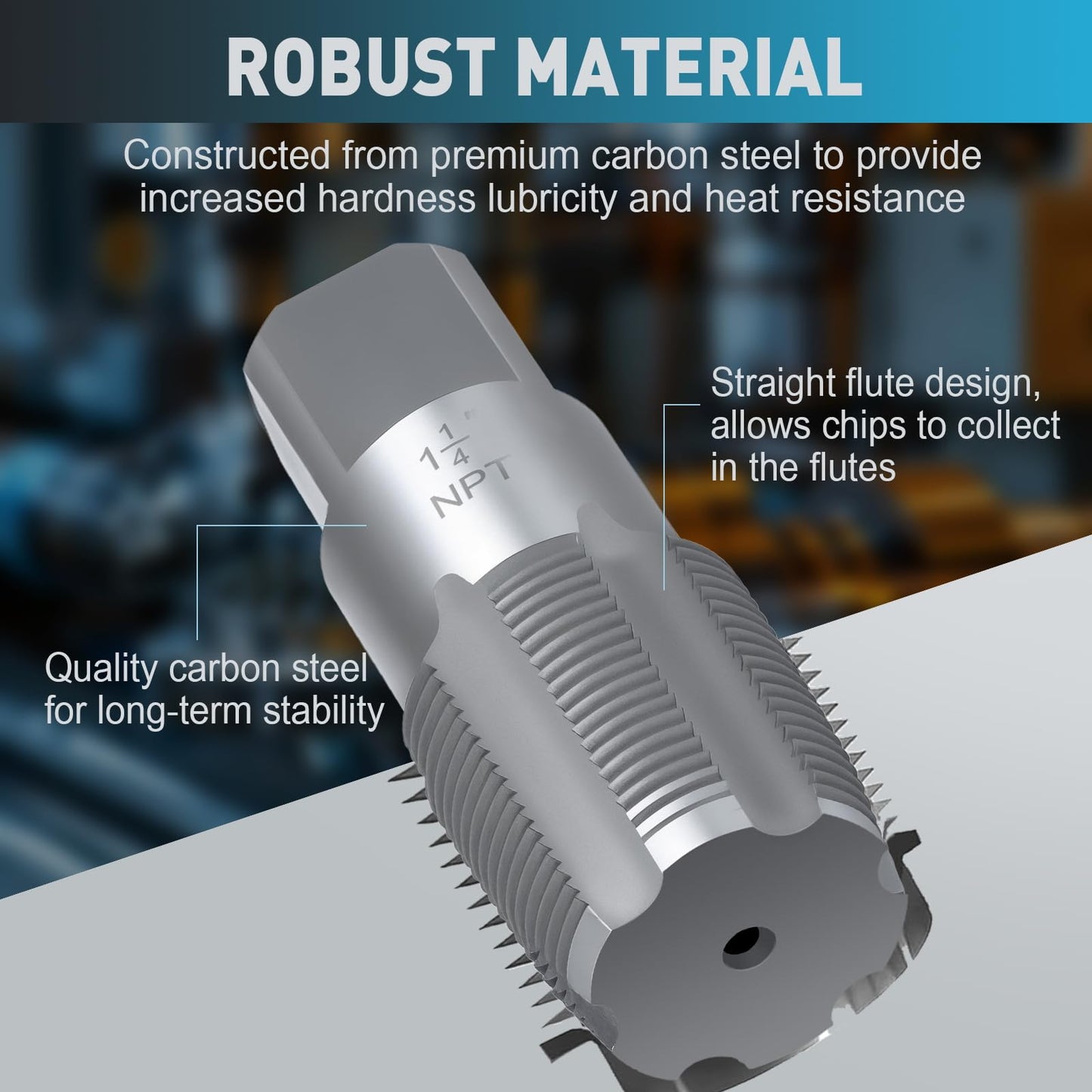 1-1/4"-11-1/2 NPT Pipe Tap Set, Precision Carbon Steel Threading Tool for Cleaning & Re-Threading Damaged Pipe Threads, Includes Durable Plastic Case