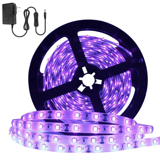 YGS-Tech 24W UV Black Light LED Strip 16.4FT (5M), 300 LEDs 395–405nm, Non-Waterproof Blacklight with Power Supply