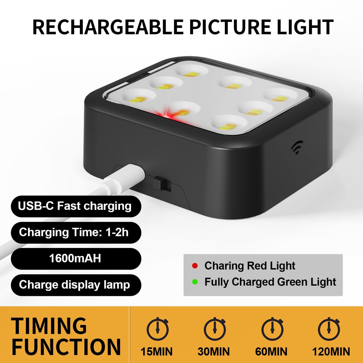 3-Pack Rechargeable Picture Lights for Wall | Wireless Magnetic Frame Lights with 3 Modes, Remote & Timer (Black)