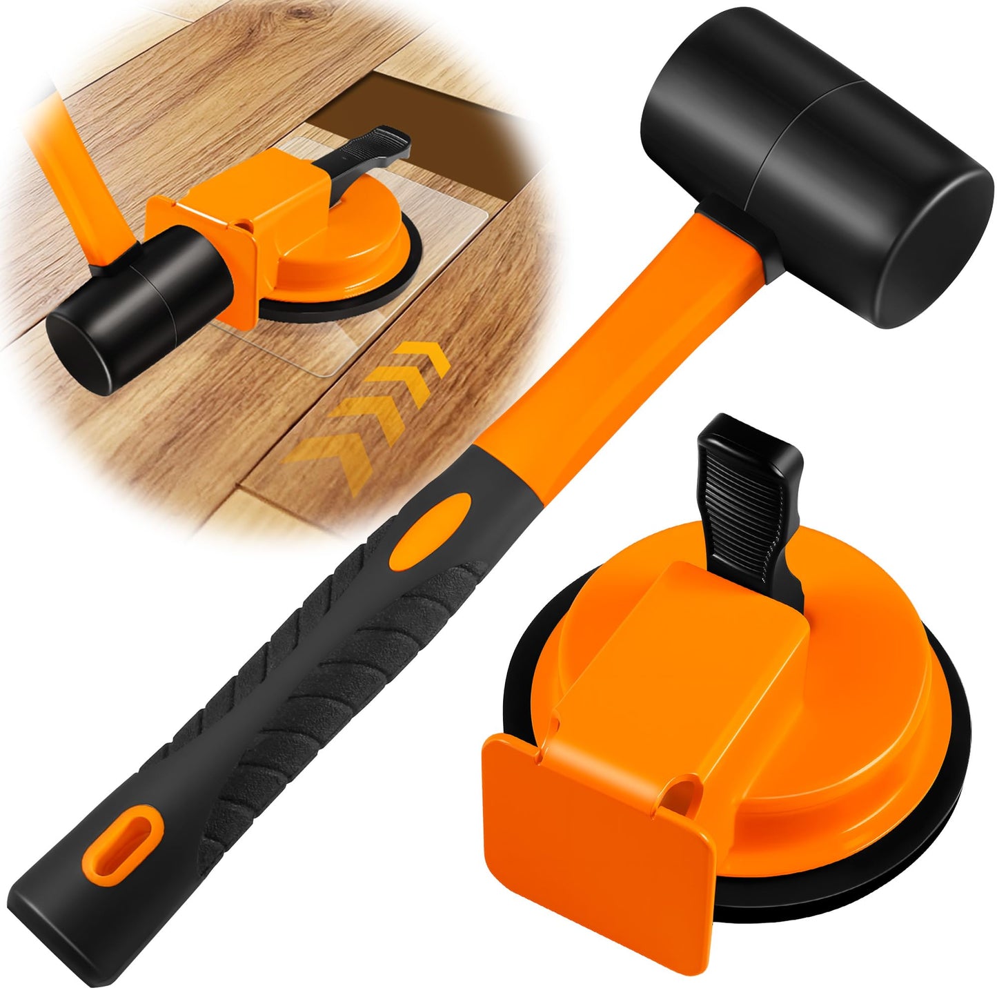 Floor Gap Fixer Tool Kit with Rubber Mallet & Suction Cup, Iron Body, 5 Sticky Pads for Laminate, Vinyl, Wood & Tile Flooring Repair