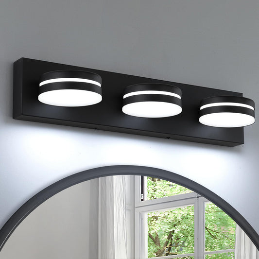 Bicrink 24" 3-Light LED Bathroom Vanity Light, Dimmable Matte Black Wall Fixture with 360° Rotating Heads, Cool White 5500K